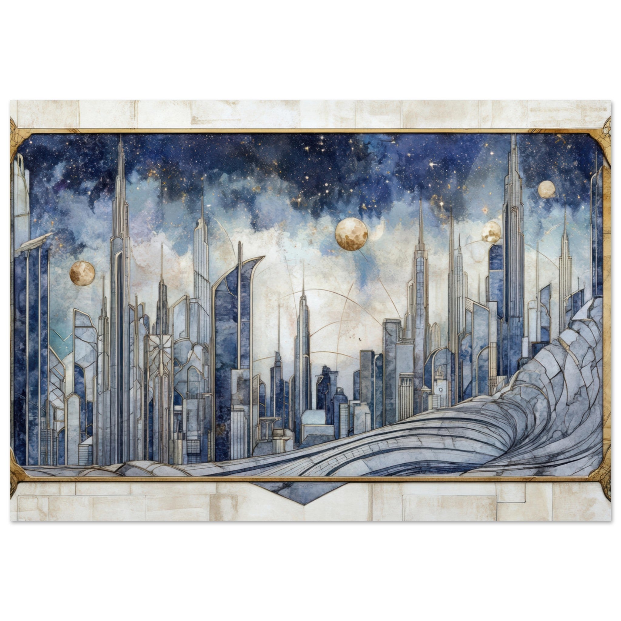 Fine Art Poster Landscape - Architects of the Stars A stylized depiction - Shop Ai Art WebShop - Digital Art online Store