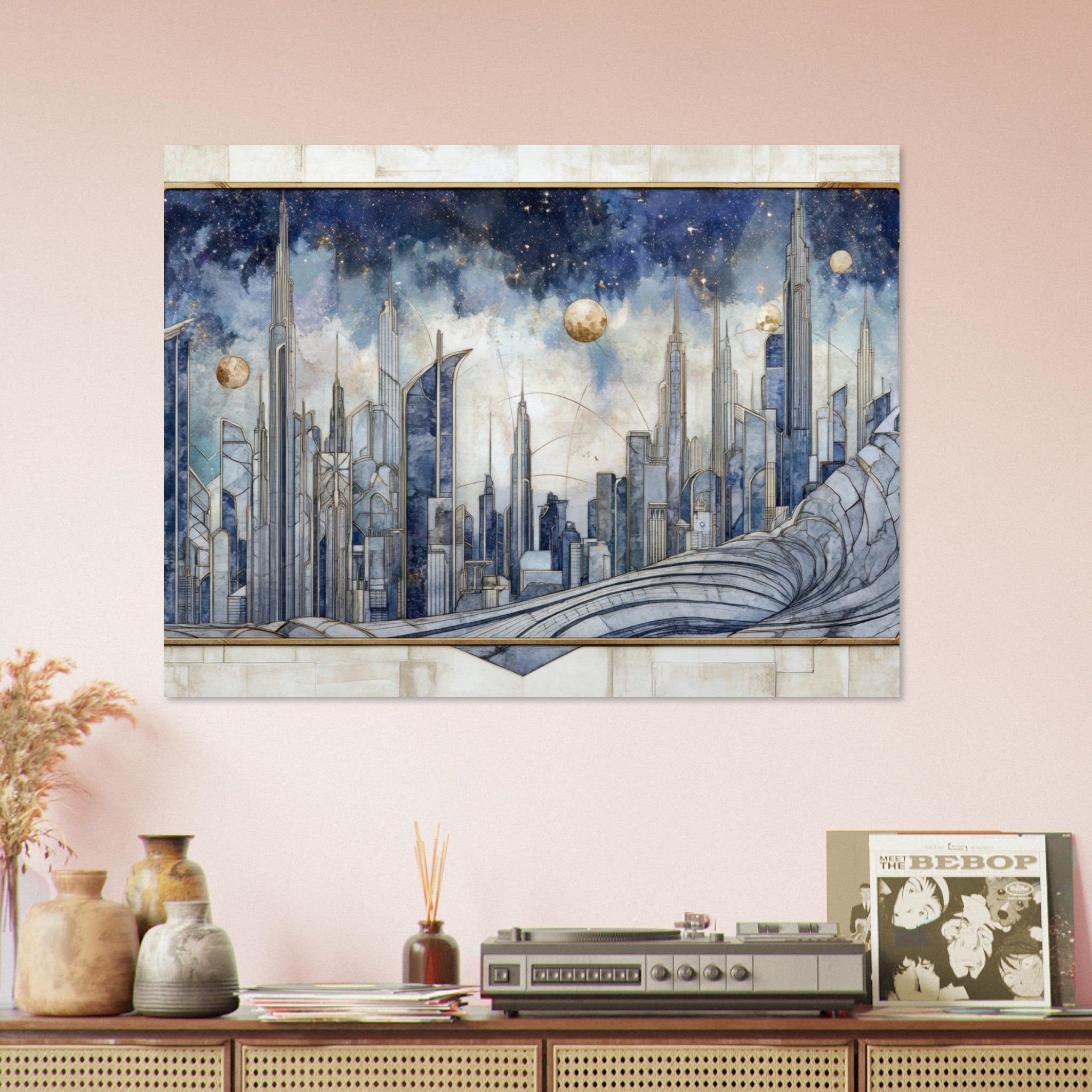 Fine Art Poster Landscape - Architects of the Stars A stylized depiction - Shop Ai Art WebShop - Digital Art online Store