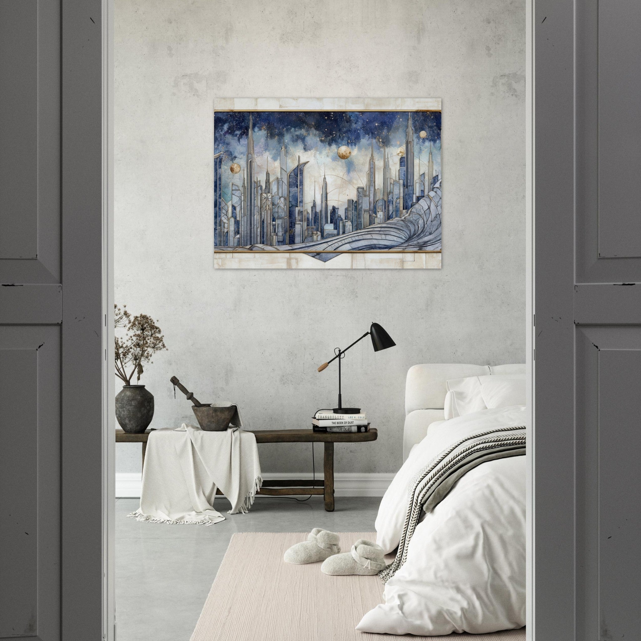 Fine Art Poster Landscape - Architects of the Stars A stylized depiction - Shop Ai Art WebShop - Digital Art online Store