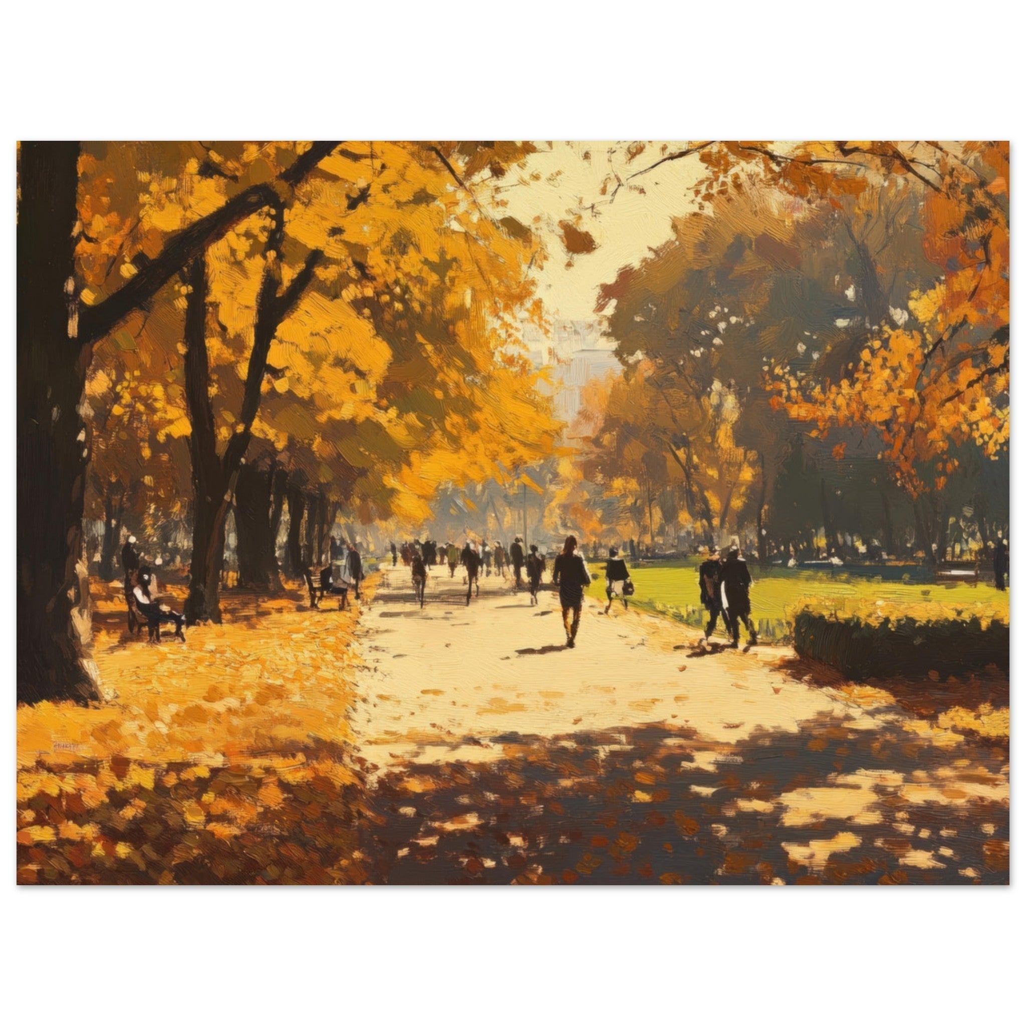 Fine Art Poster Landscape - Autumn Park with Strolling Figures A vast park 3 - Shop Ai Art WebShop - Digital Art online Store