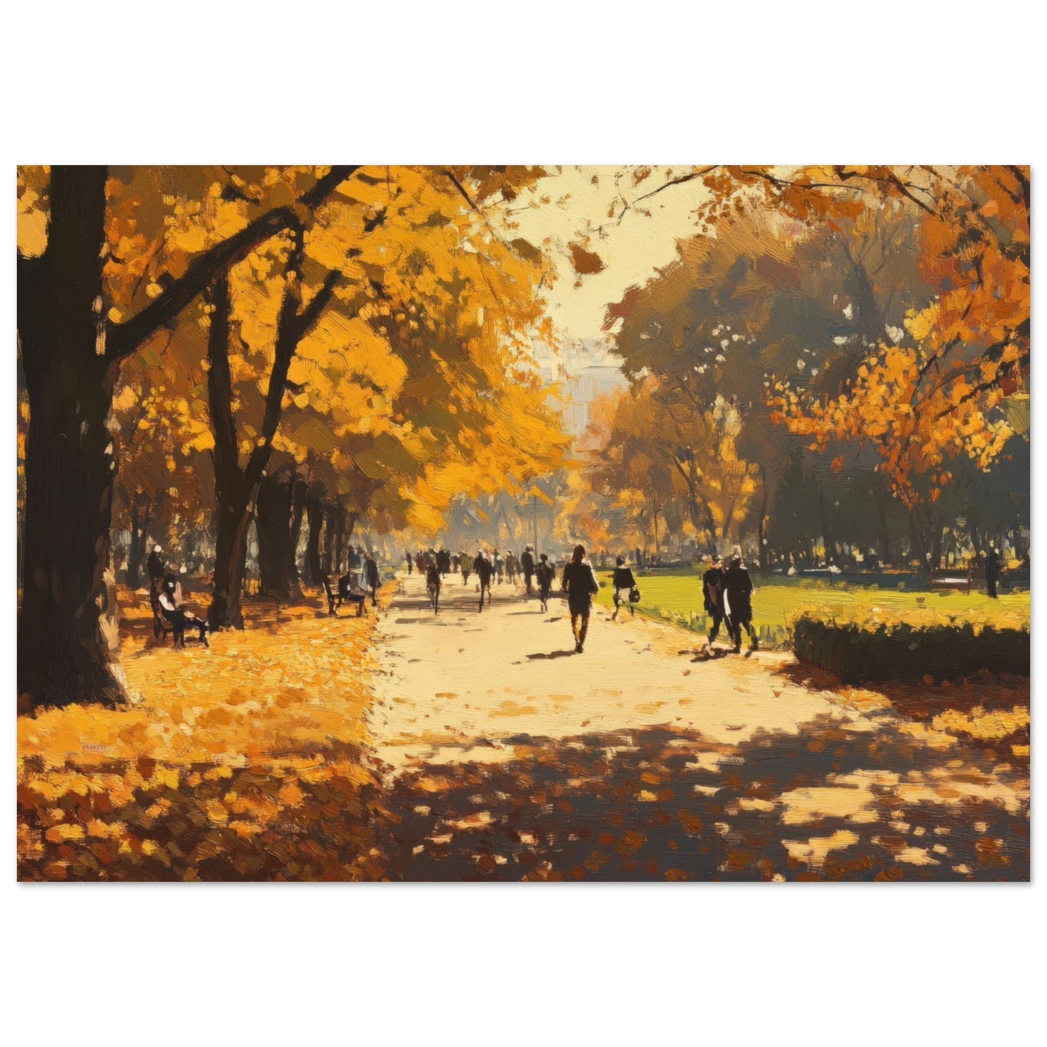 Fine Art Poster Landscape - Autumn Park with Strolling Figures A vast park 3 - Shop Ai Art WebShop - Digital Art online Store