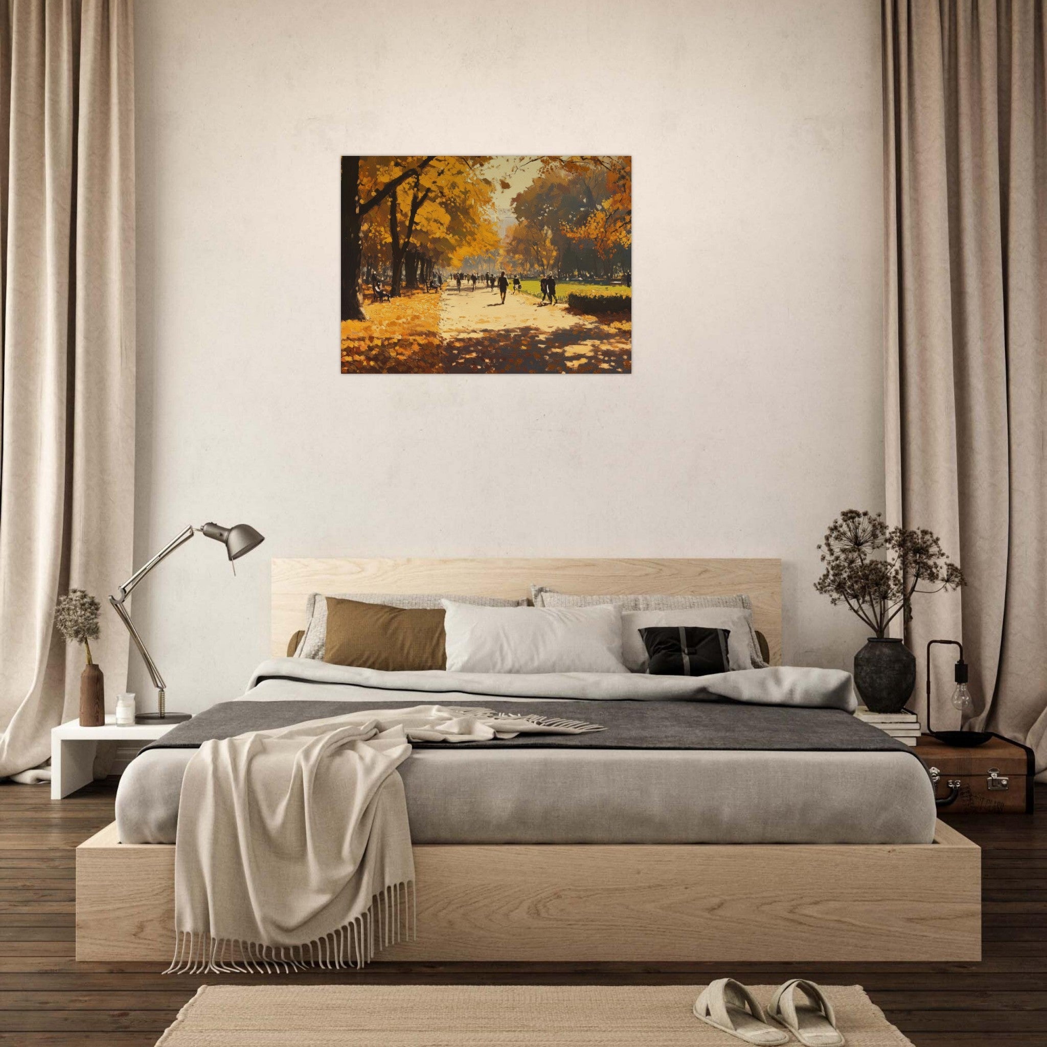 Fine Art Poster Landscape - Autumn Park with Strolling Figures A vast park 3 - Shop Ai Art WebShop - Digital Art online Store