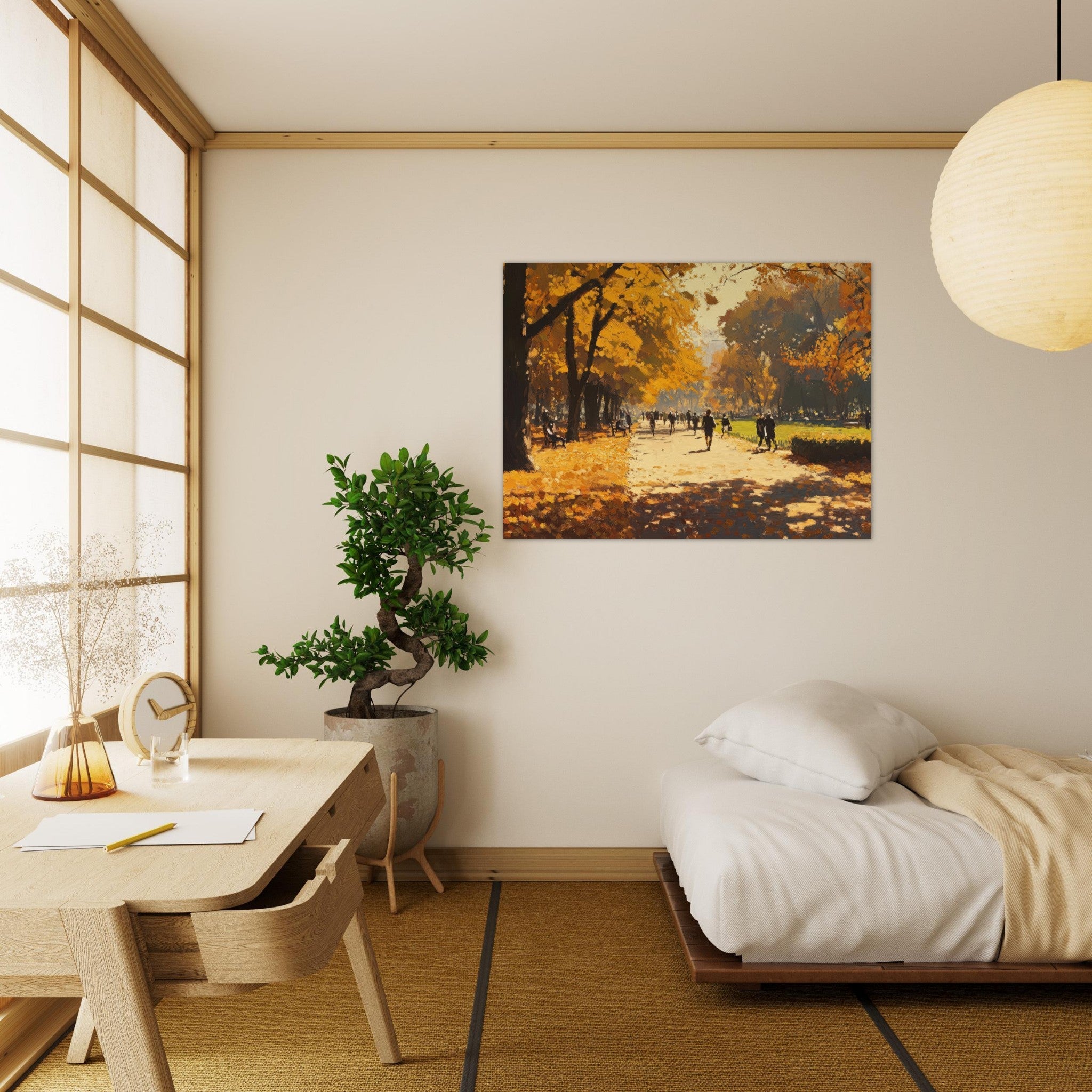 Fine Art Poster Landscape - Autumn Park with Strolling Figures A vast park 3 - Shop Ai Art WebShop - Digital Art online Store