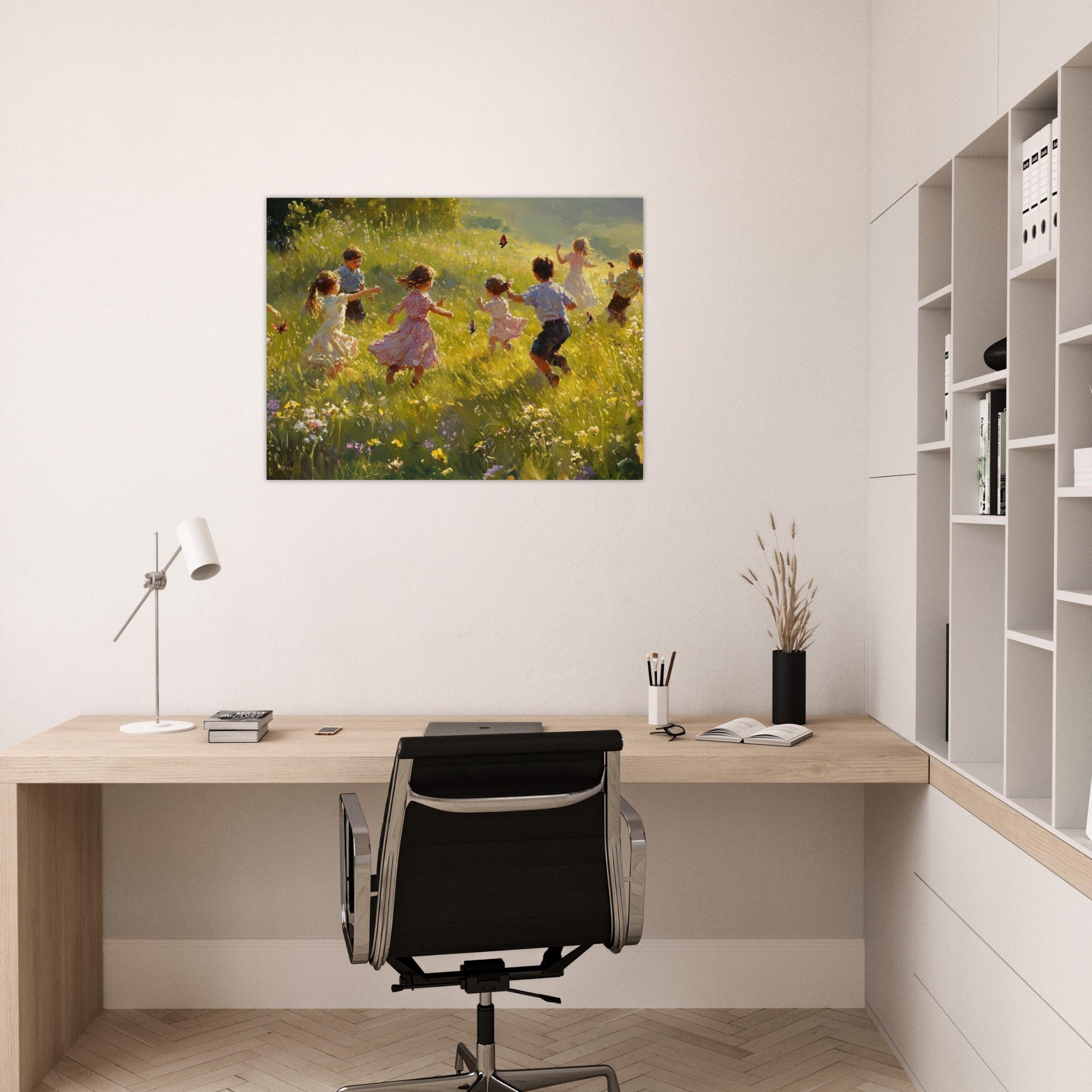 Fine Art Poster Landscape - Children Playing in a Meadow A sunlit country 2 - Shop Ai Art WebShop - Digital Art online Store