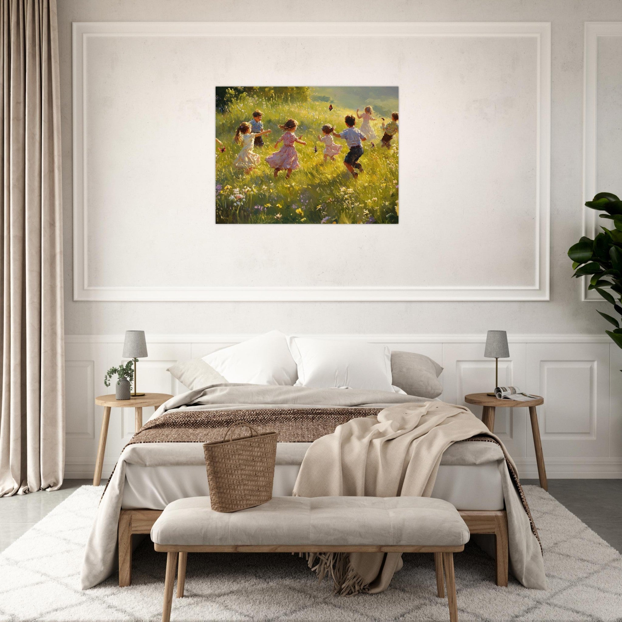 Fine Art Poster Landscape - Children Playing in a Meadow A sunlit country 2 - Shop Ai Art WebShop - Digital Art online Store