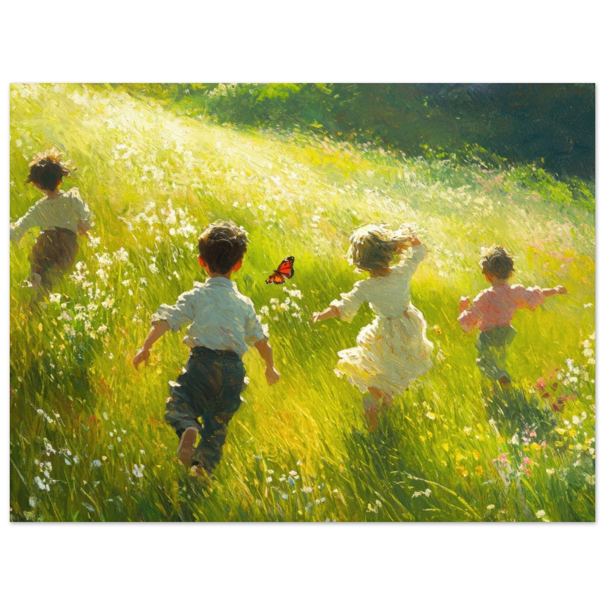 Fine Art Poster Landscape - Children Playing in a Meadow A sunlit country 3 - Shop Ai Art WebShop - Digital Art online Store