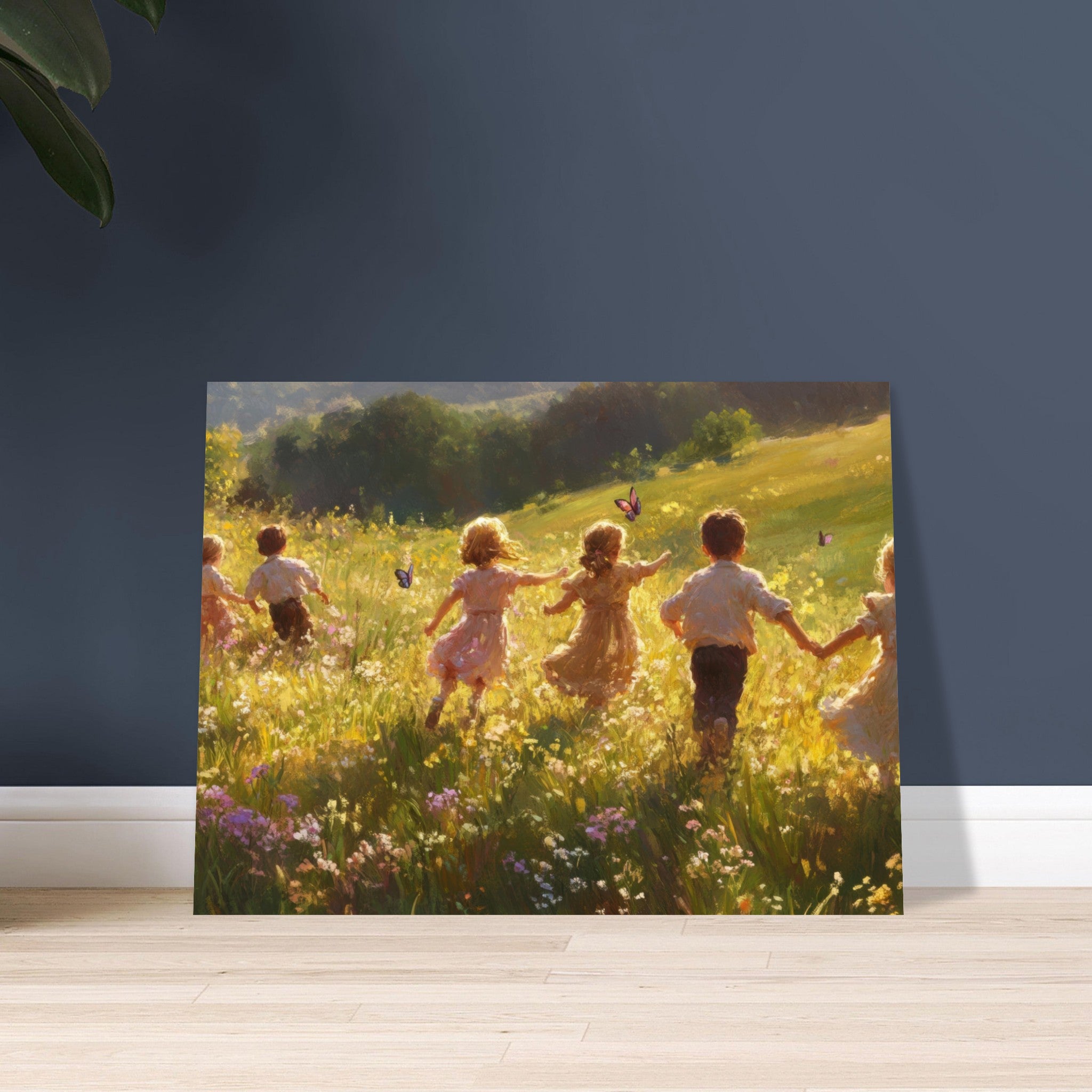 Fine Art Poster Landscape - Children Playing in a Meadow A sunlit country - Shop Ai Art WebShop - Digital Art online Store