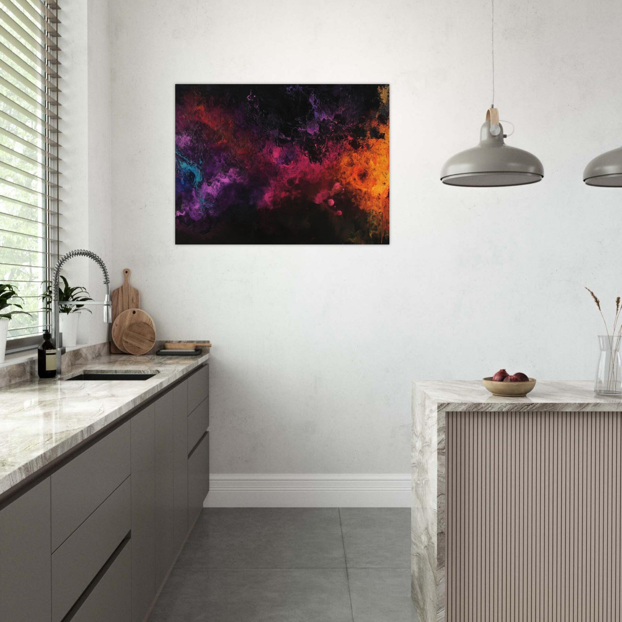 Fine Art Poster Landscape - Chromatic Abyss A dark infinite void punctured 2 - Shop Ai Art WebShop - Digital Art online Store