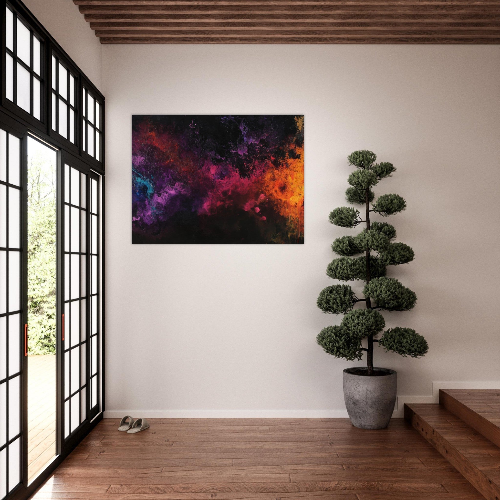 Fine Art Poster Landscape - Chromatic Abyss A dark infinite void punctured 2 - Shop Ai Art WebShop - Digital Art online Store