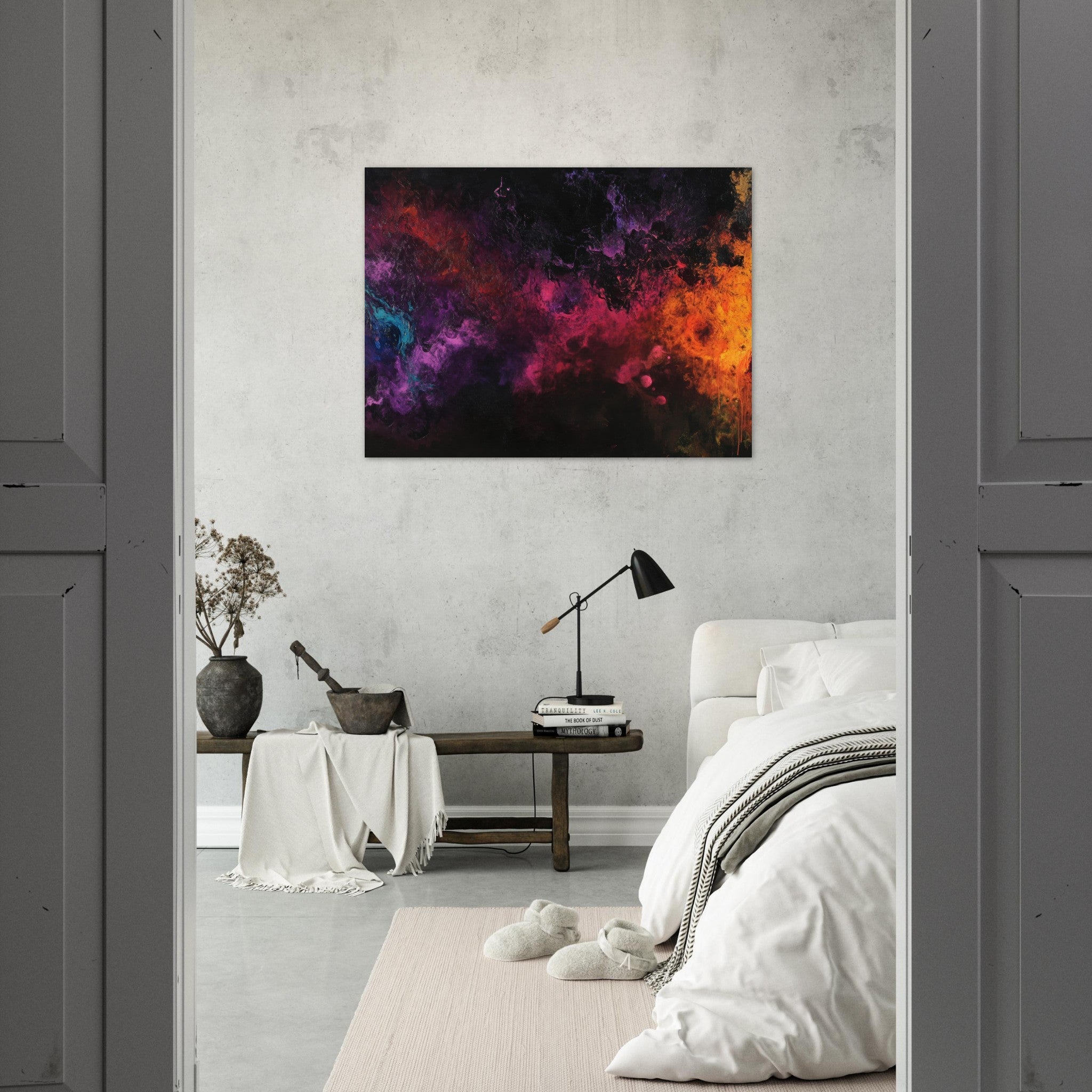Fine Art Poster Landscape - Chromatic Abyss A dark infinite void punctured 2 - Shop Ai Art WebShop - Digital Art online Store