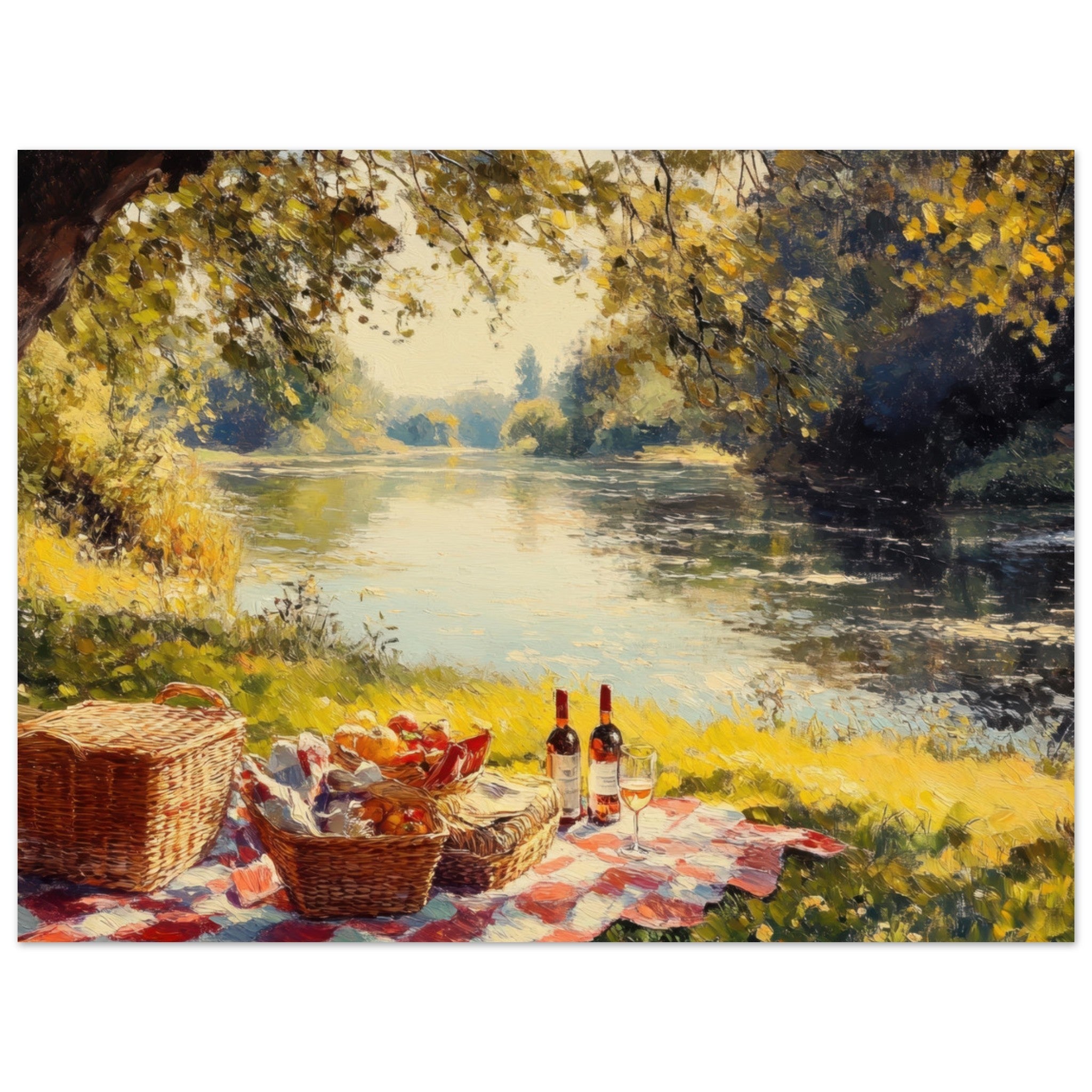 Fine Art Poster Landscape - Countryside Picnic by a River A lazy afternoon - Ai Art Force