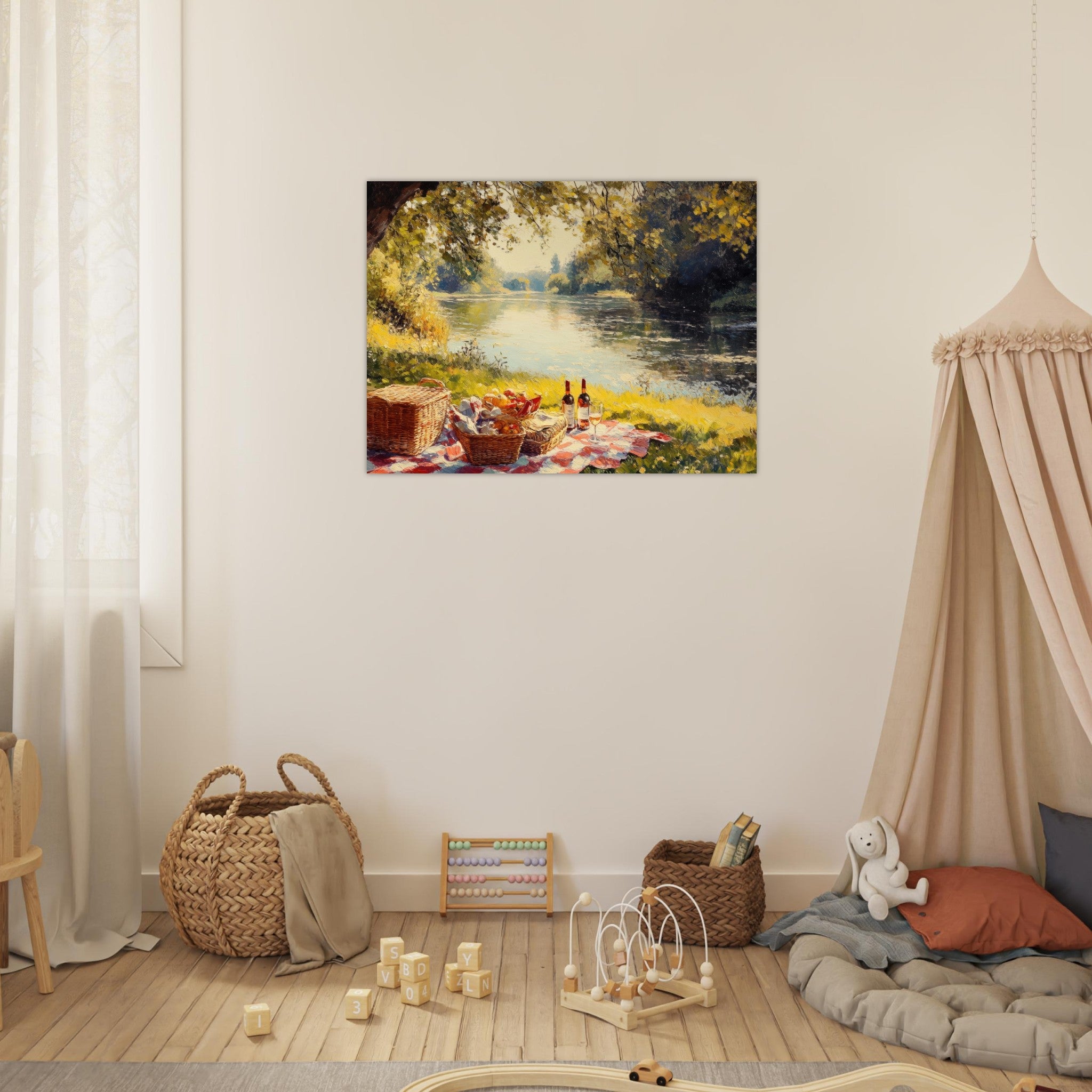 Fine Art Poster Landscape - Countryside Picnic by a River A lazy afternoon - Ai Art Force