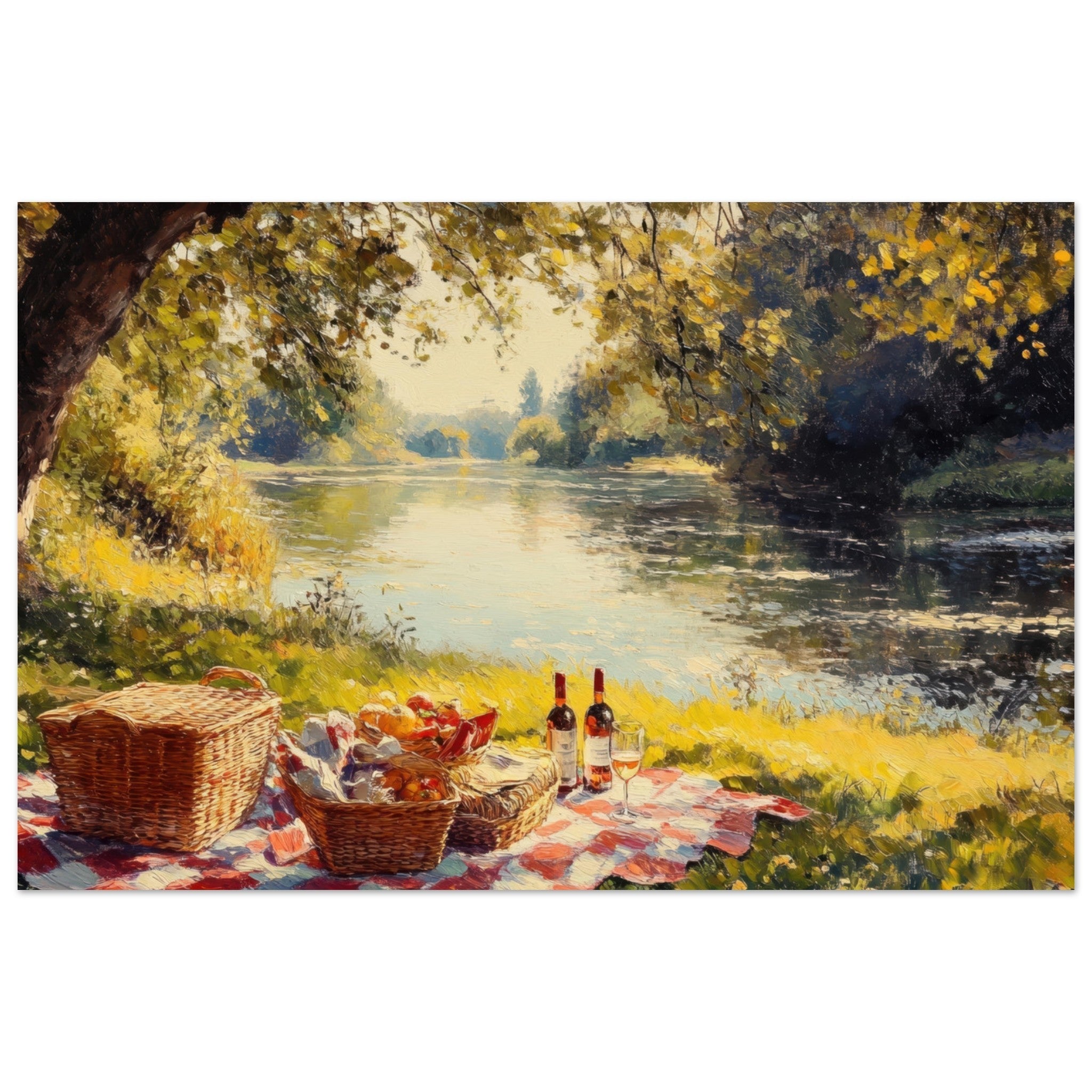 Fine Art Poster Landscape - Countryside Picnic by a River A lazy afternoon - Ai Art Force