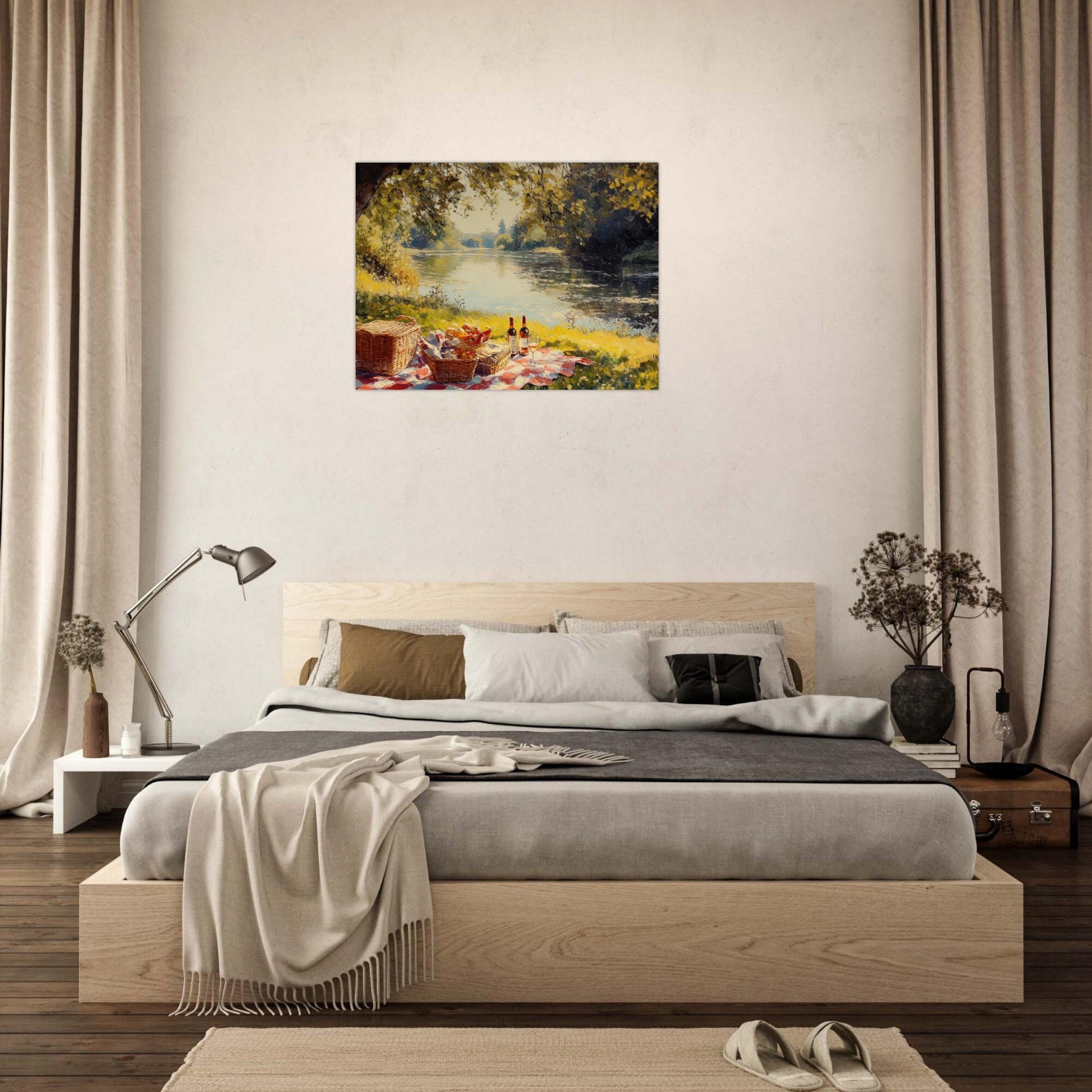 Fine Art Poster Landscape - Countryside Picnic by a River A lazy afternoon - Ai Art Force