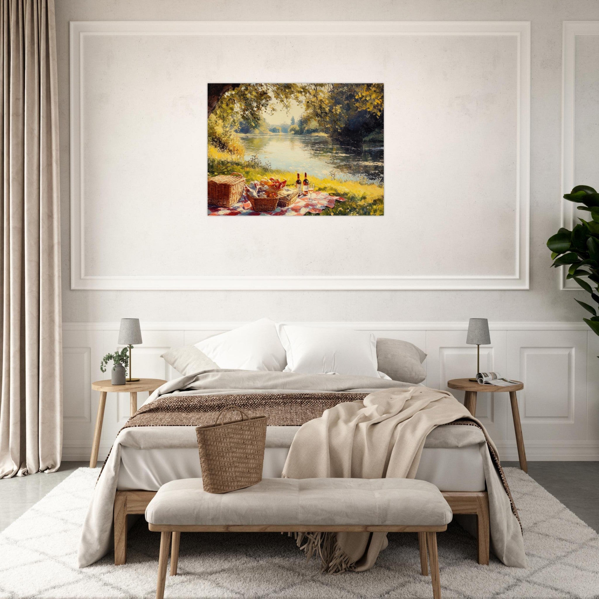 Fine Art Poster Landscape - Countryside Picnic by a River A lazy afternoon - Ai Art Force