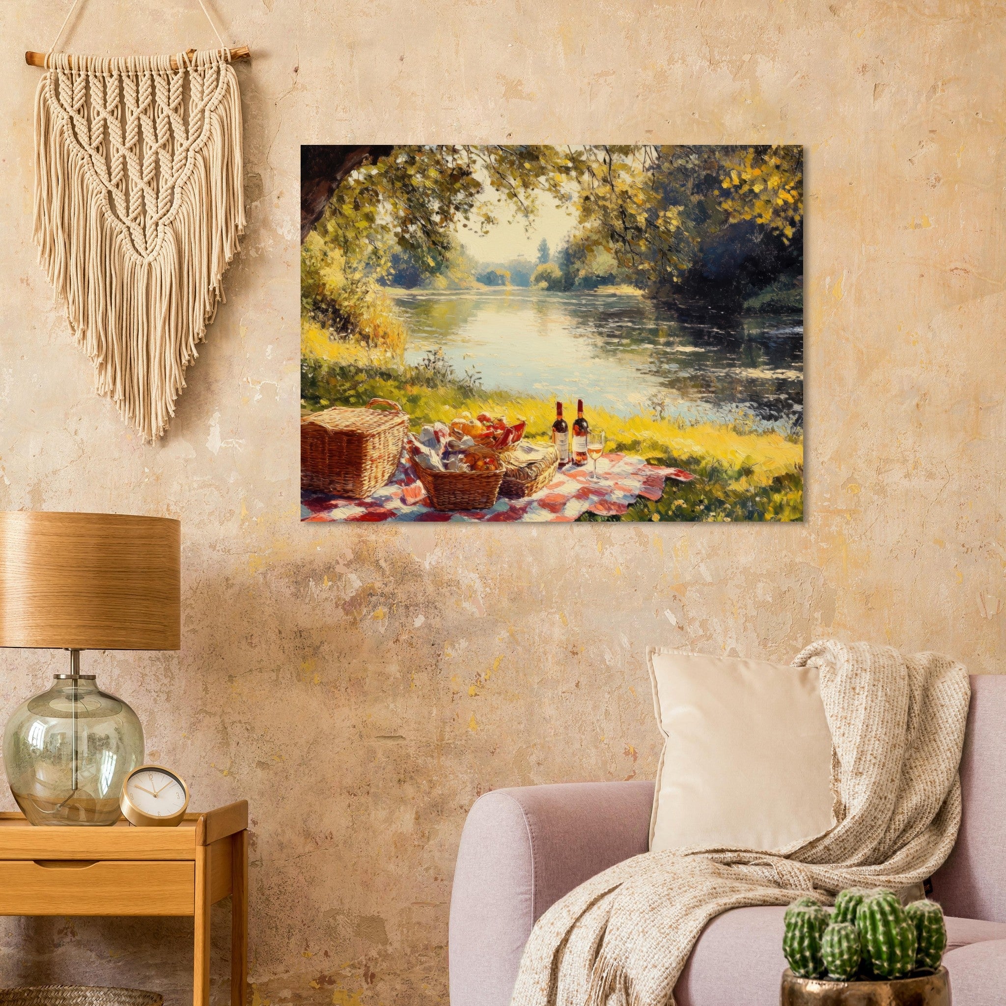 Fine Art Poster Landscape - Countryside Picnic by a River A lazy afternoon - Ai Art Force