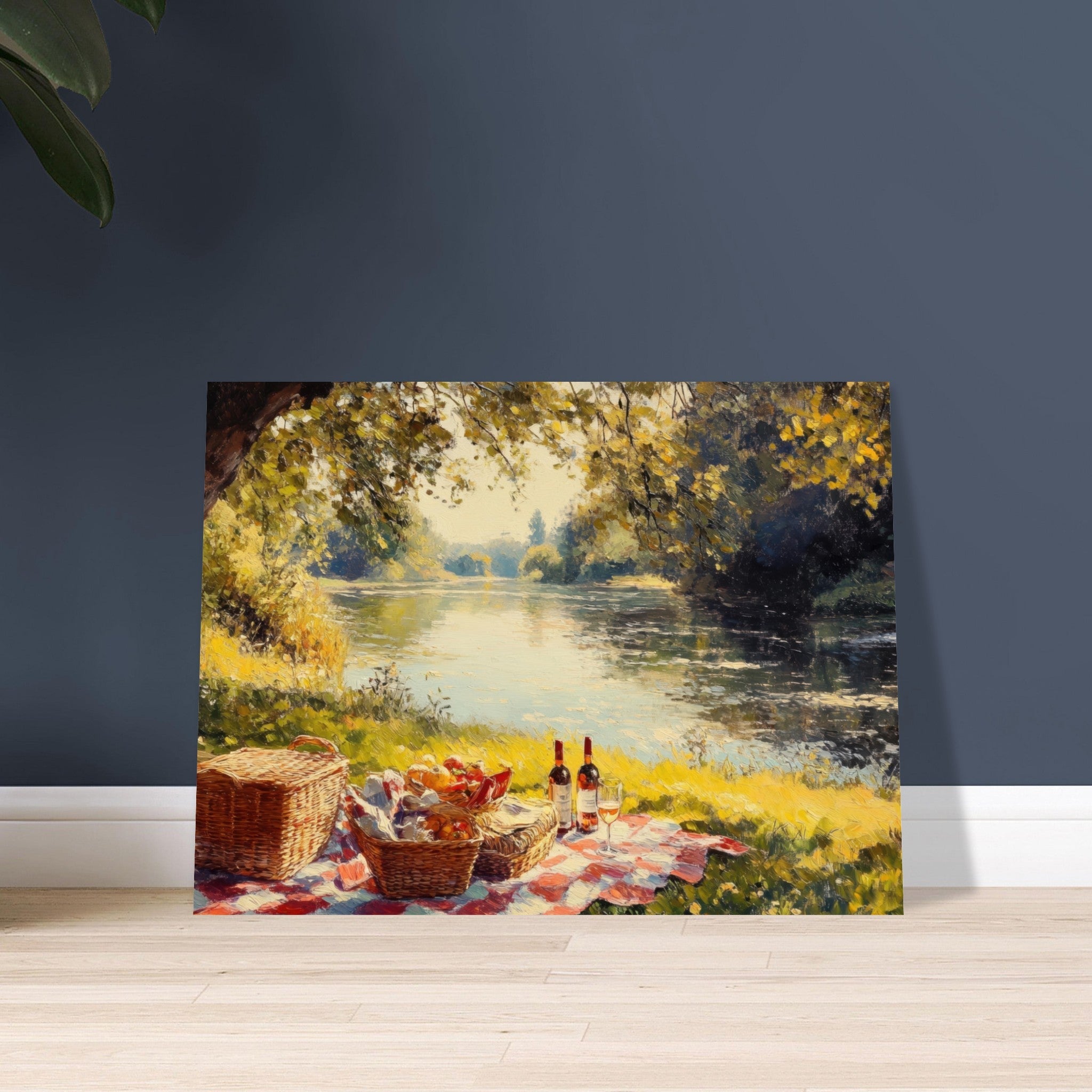 Fine Art Poster Landscape - Countryside Picnic by a River A lazy afternoon - Ai Art Force