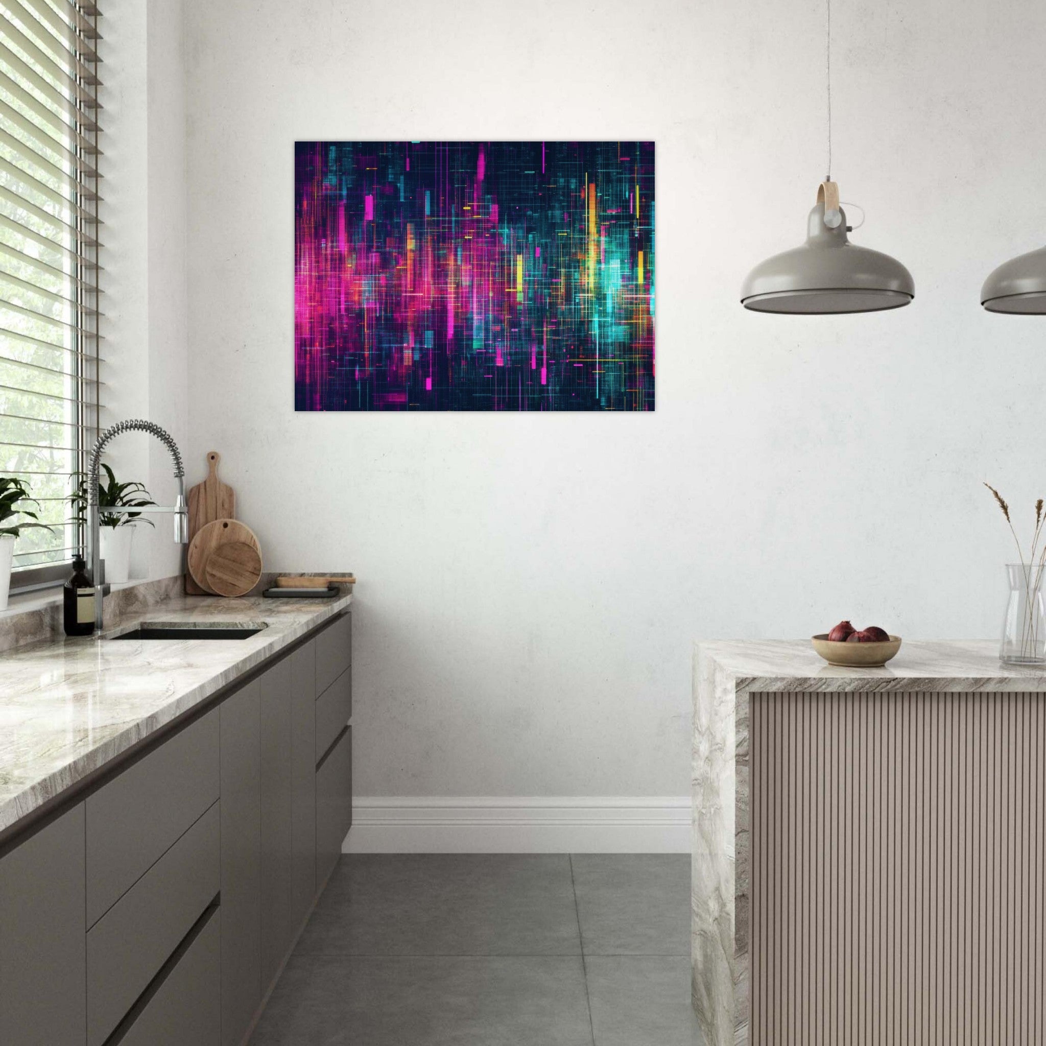 Fine Art Poster Landscape - Digital Pulse A chaotic burst of pitch - inspired - Shop Ai Art WebShop - Digital Art online Store