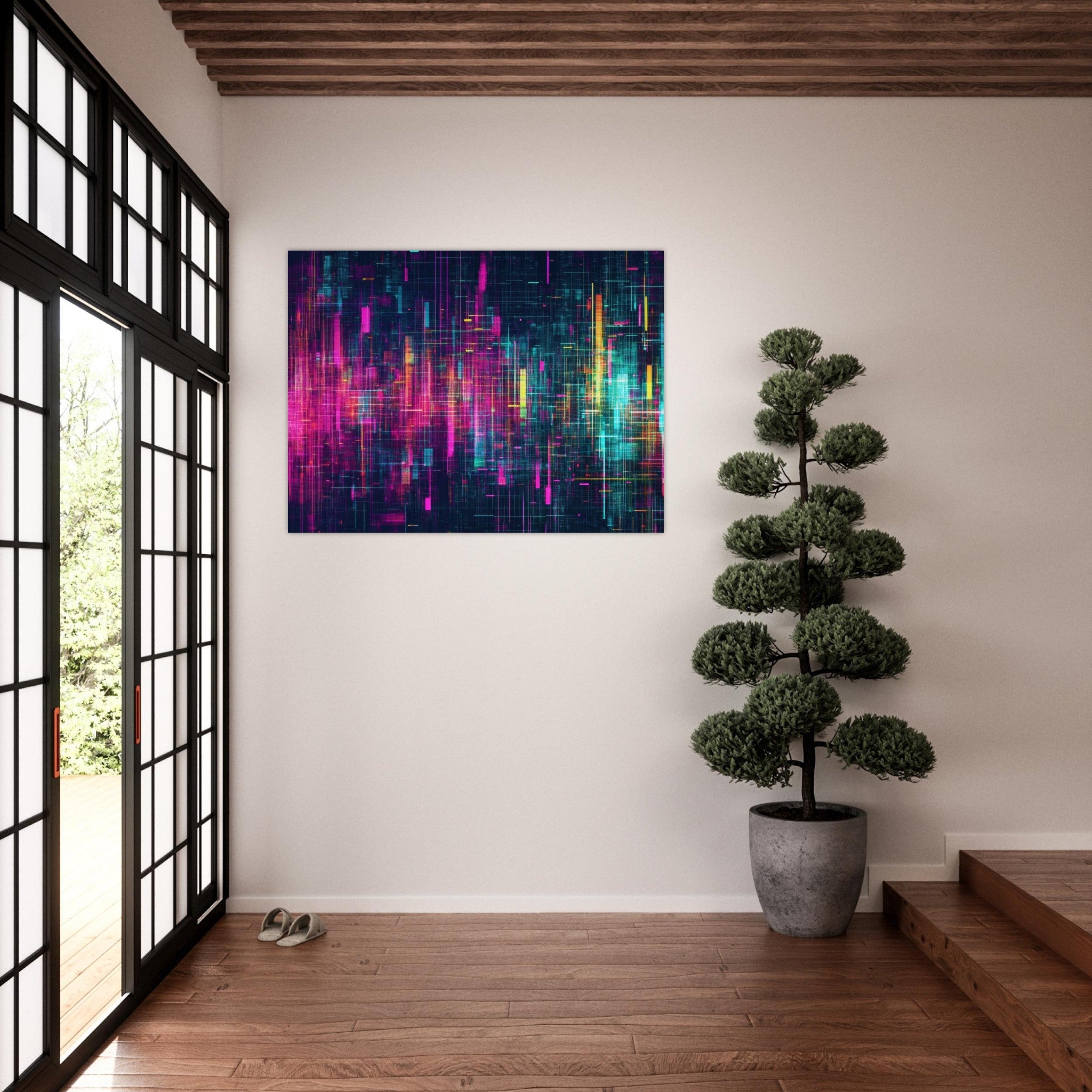 Fine Art Poster Landscape - Digital Pulse A chaotic burst of pitch - inspired - Shop Ai Art WebShop - Digital Art online Store