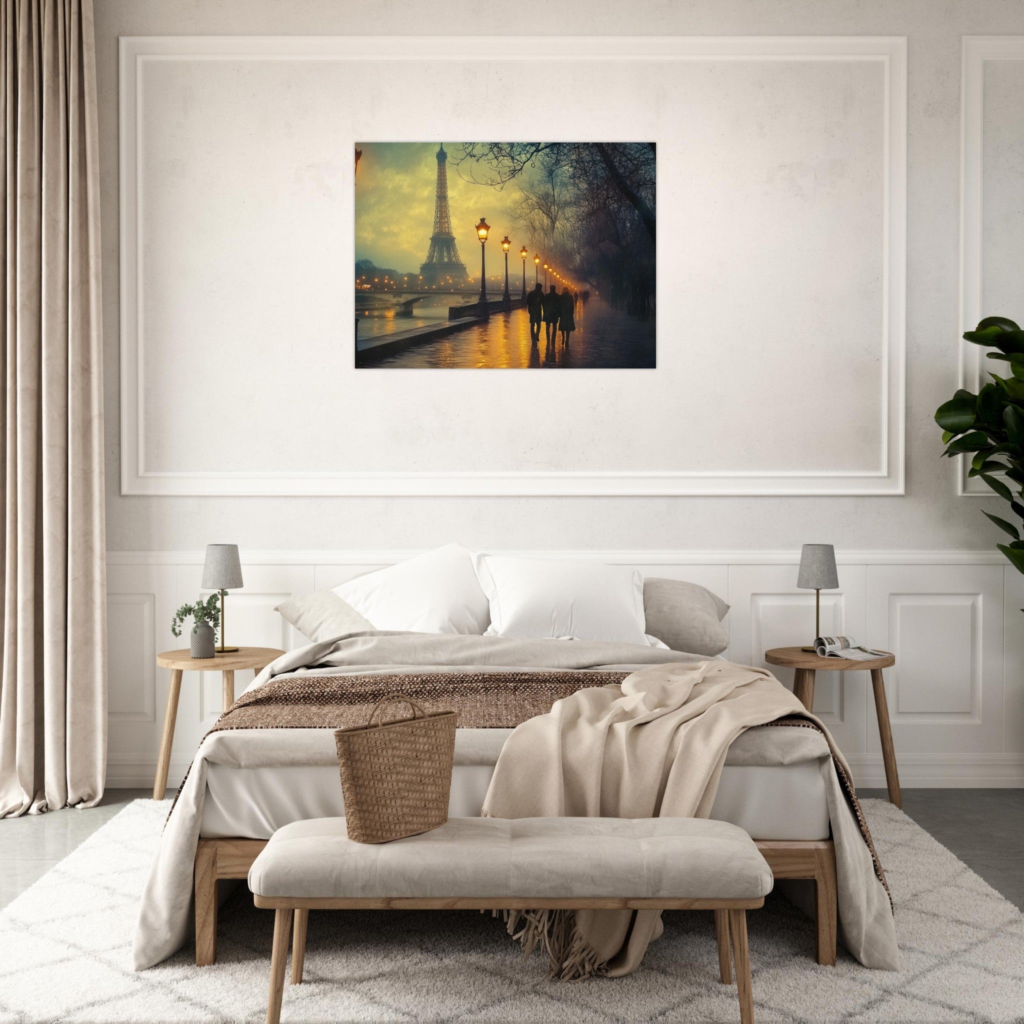 Fine Art Poster Landscape - Evening Stroll Along the Seine A romantic river - Shop Ai Art WebShop - Digital Art online Store
