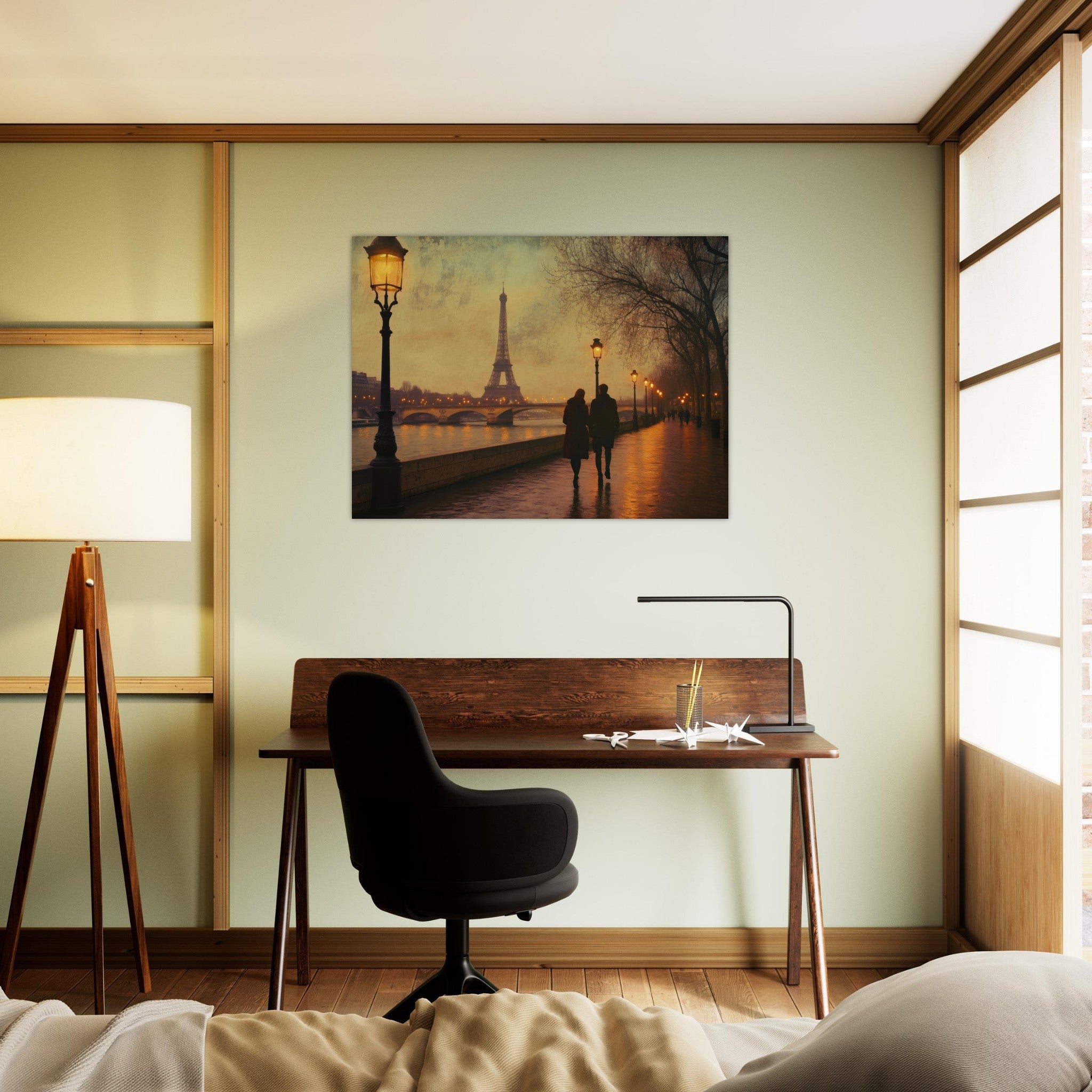 Fine Art Poster Landscape - Evening Stroll Along the Seine A romantic river 2 - Shop Ai Art WebShop - Digital Art online Store