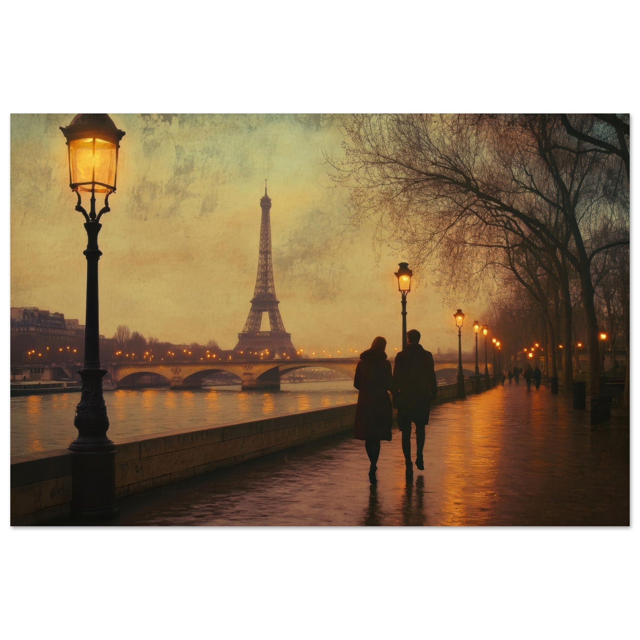Fine Art Poster Landscape - Evening Stroll Along the Seine A romantic river 2 - Shop Ai Art WebShop - Digital Art online Store