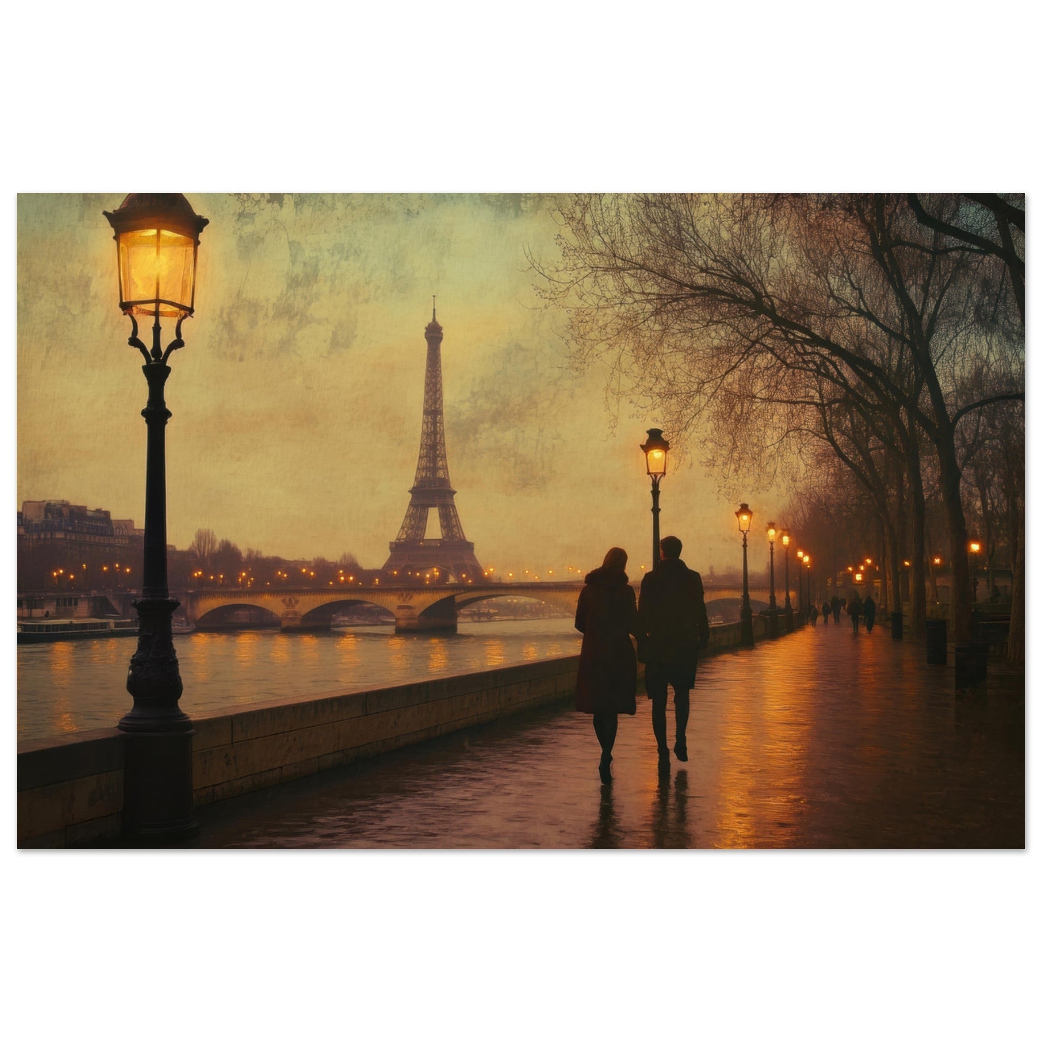 Fine Art Poster Landscape - Evening Stroll Along the Seine A romantic river 2 - Shop Ai Art WebShop - Digital Art online Store