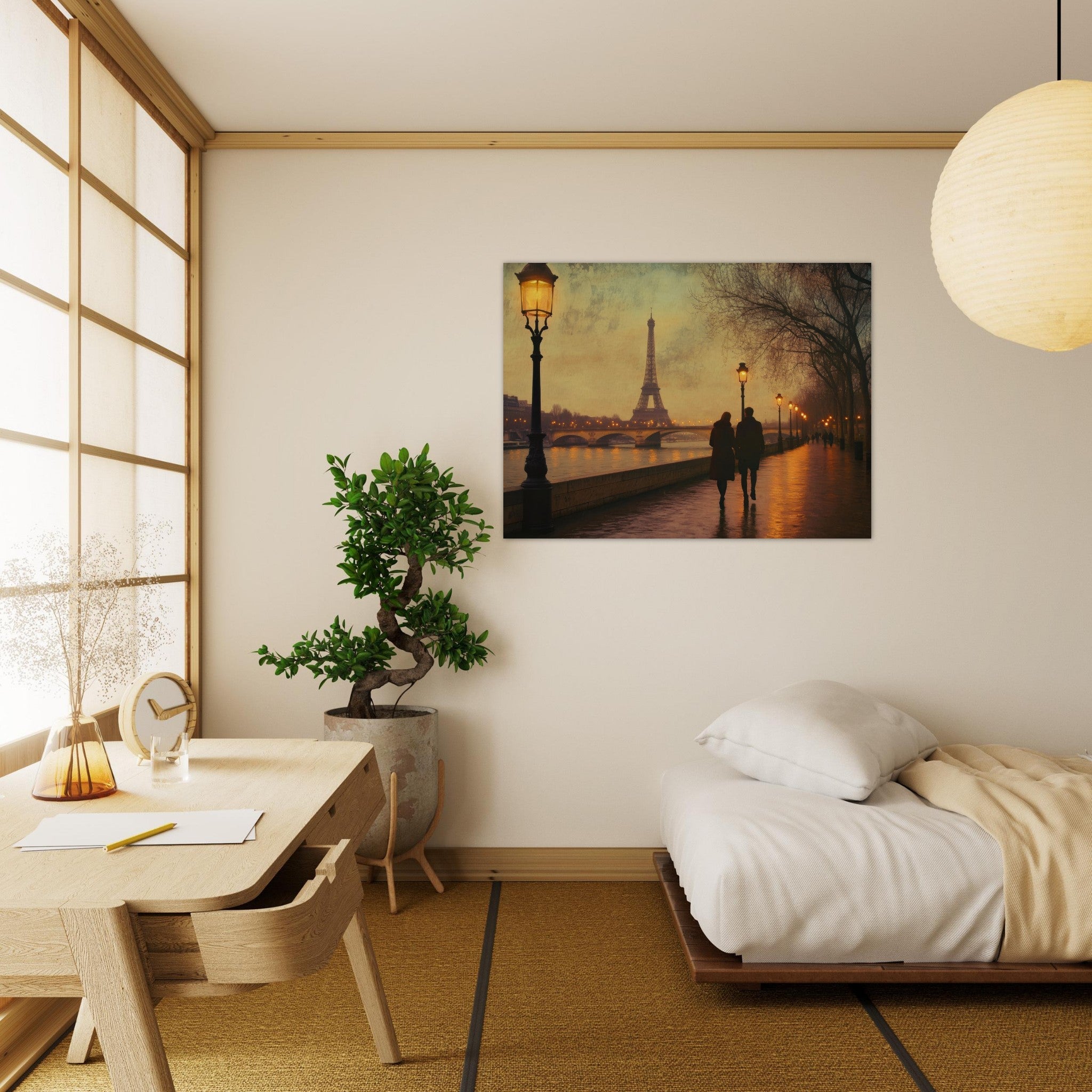 Fine Art Poster Landscape - Evening Stroll Along the Seine A romantic river 2 - Shop Ai Art WebShop - Digital Art online Store