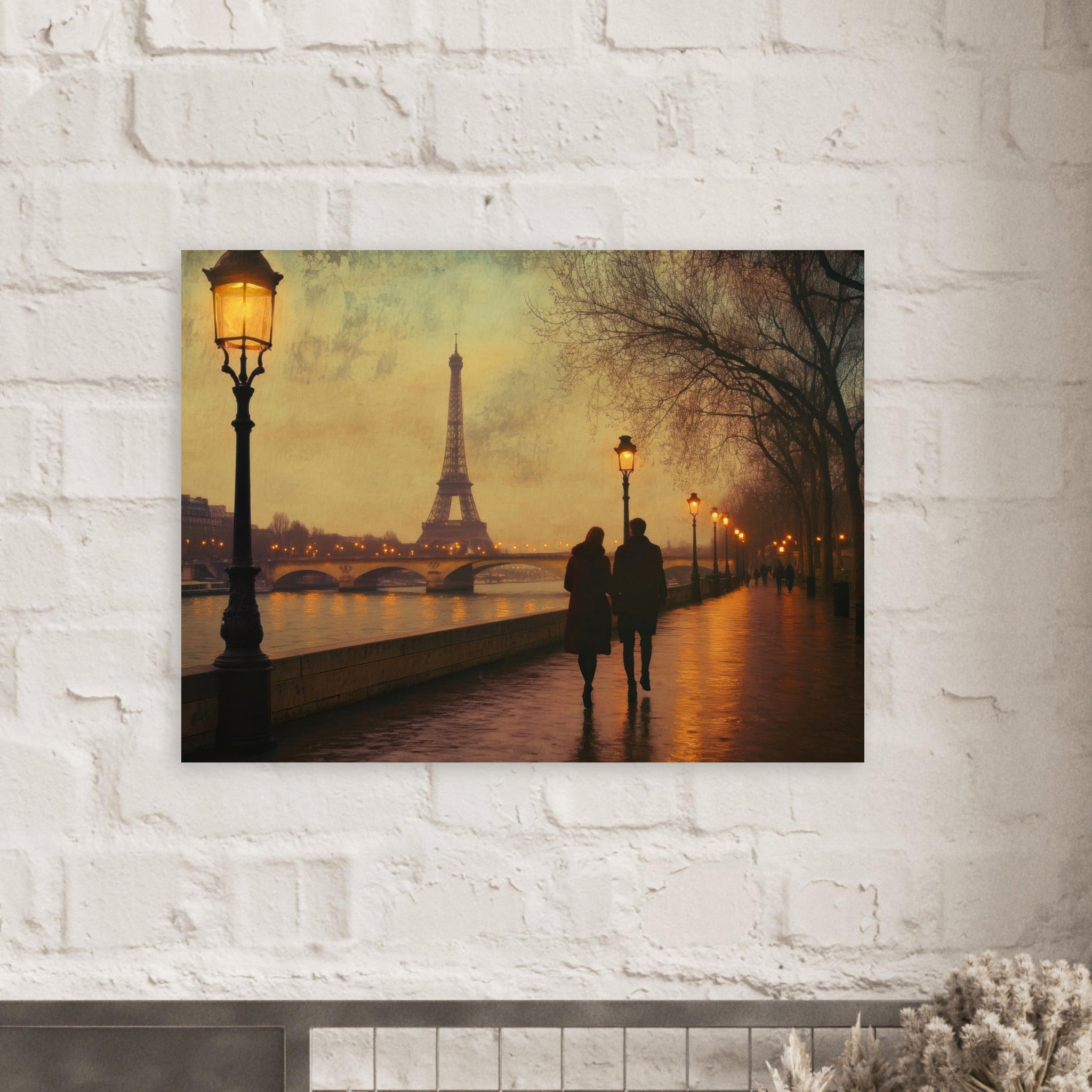 Fine Art Poster Landscape - Evening Stroll Along the Seine A romantic river 2 - Shop Ai Art WebShop - Digital Art online Store
