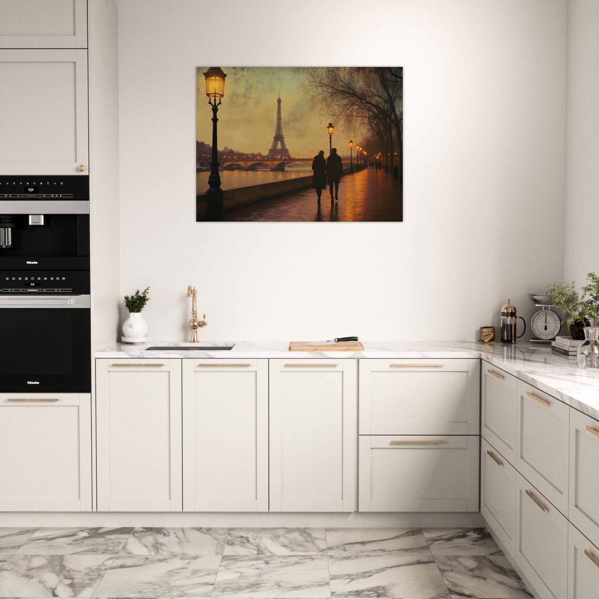 Fine Art Poster Landscape - Evening Stroll Along the Seine A romantic river 2 - Shop Ai Art WebShop - Digital Art online Store