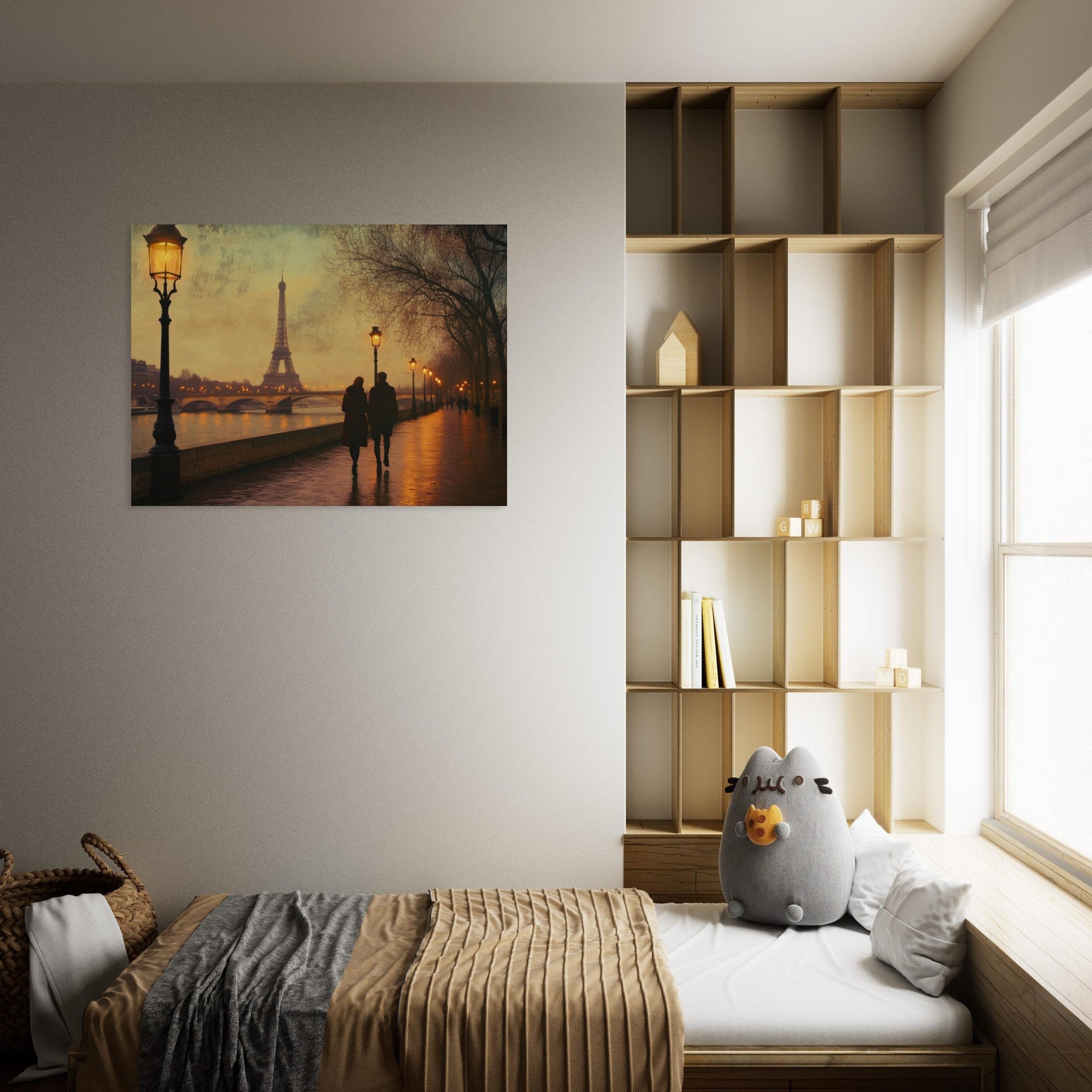 Fine Art Poster Landscape - Evening Stroll Along the Seine A romantic river 2 - Shop Ai Art WebShop - Digital Art online Store