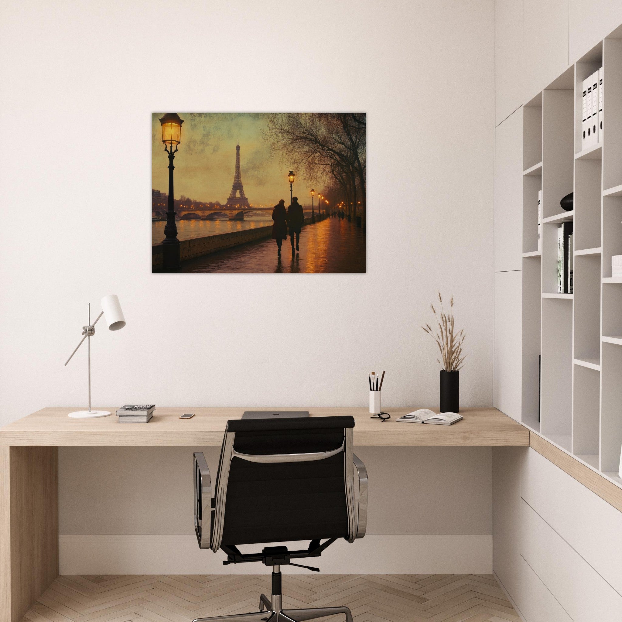 Fine Art Poster Landscape - Evening Stroll Along the Seine A romantic river 2 - Shop Ai Art WebShop - Digital Art online Store