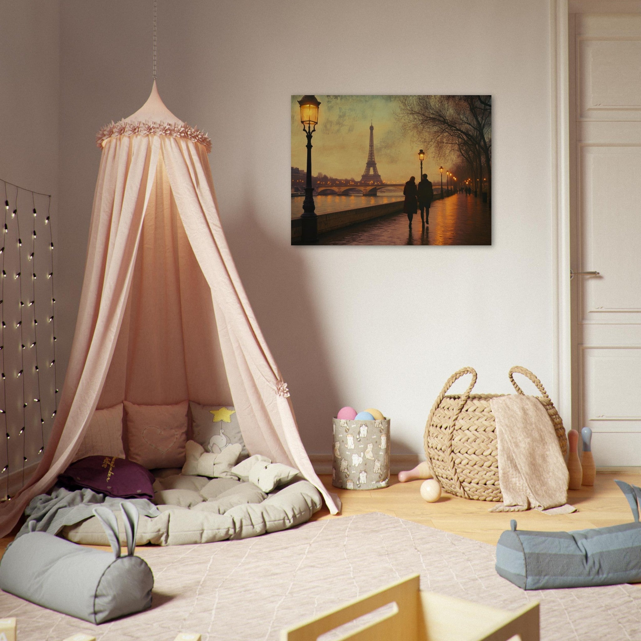 Fine Art Poster Landscape - Evening Stroll Along the Seine A romantic river 2 - Shop Ai Art WebShop - Digital Art online Store
