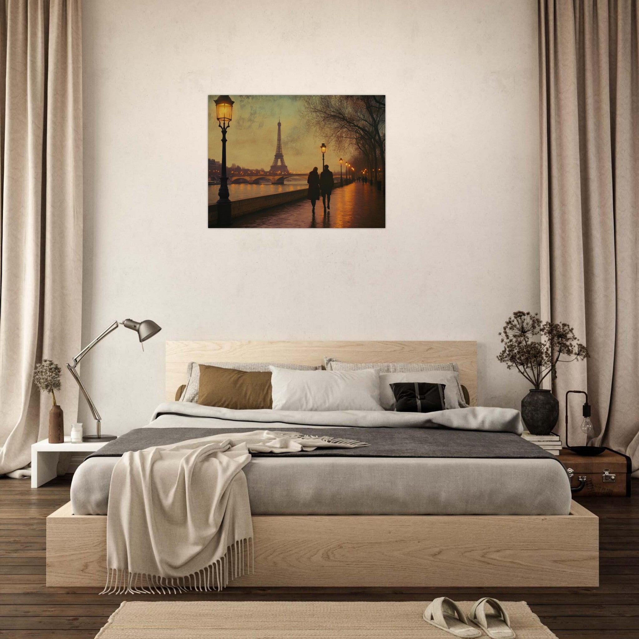 Fine Art Poster Landscape - Evening Stroll Along the Seine A romantic river 2 - Shop Ai Art WebShop - Digital Art online Store