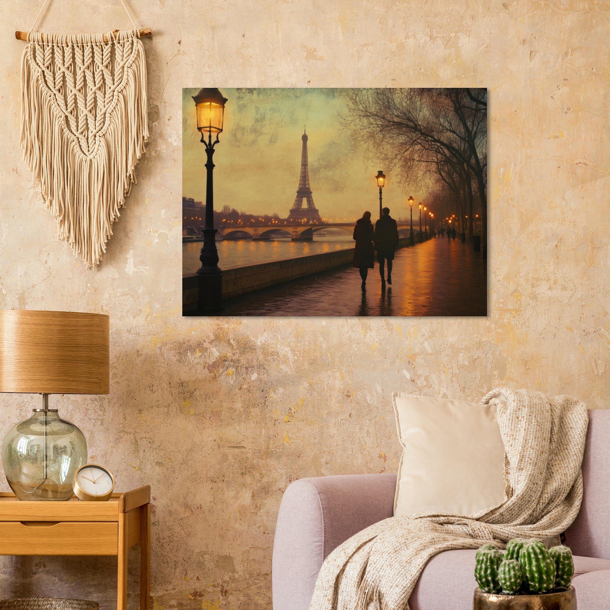 Fine Art Poster Landscape - Evening Stroll Along the Seine A romantic river 2 - Shop Ai Art WebShop - Digital Art online Store