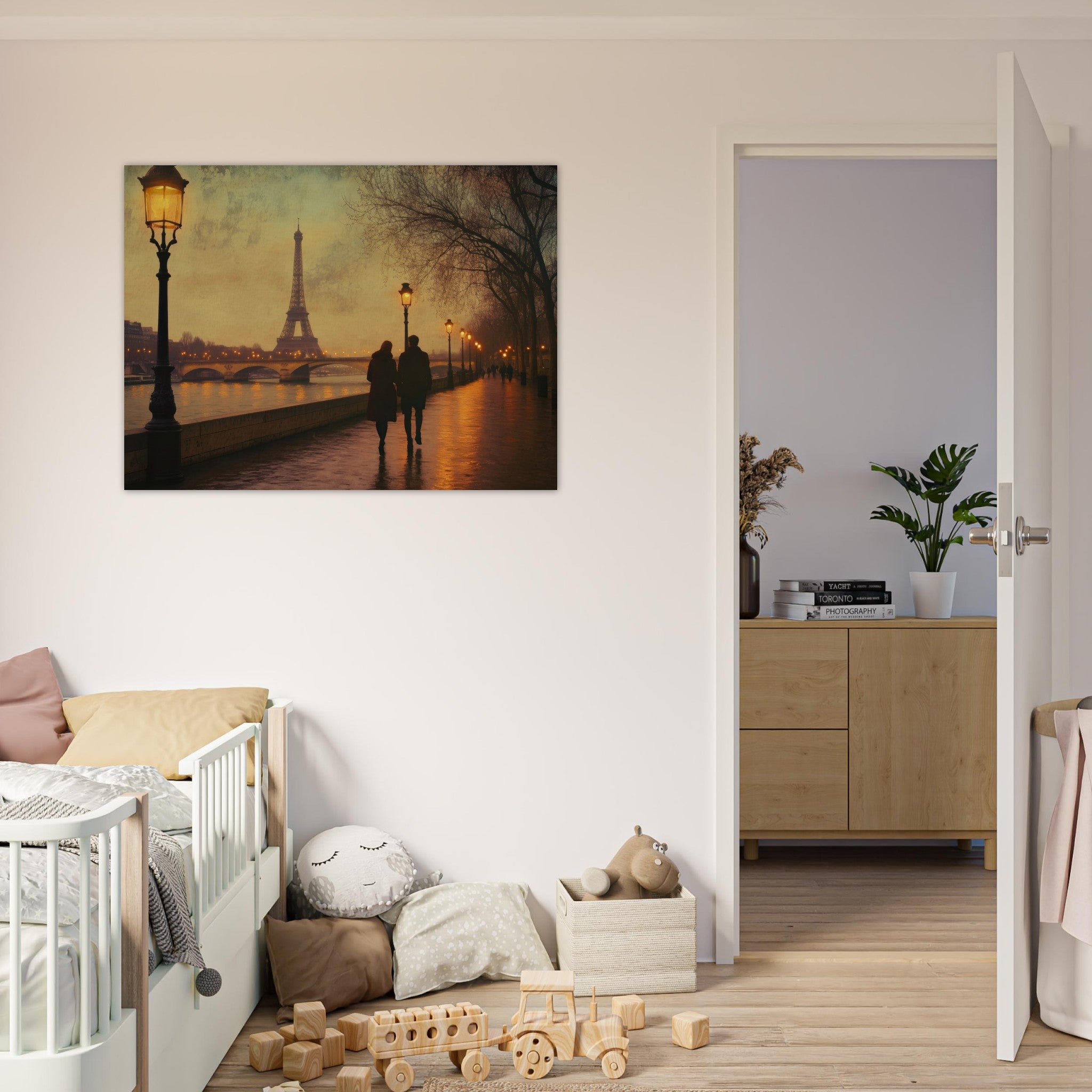 Fine Art Poster Landscape - Evening Stroll Along the Seine A romantic river 2 - Shop Ai Art WebShop - Digital Art online Store