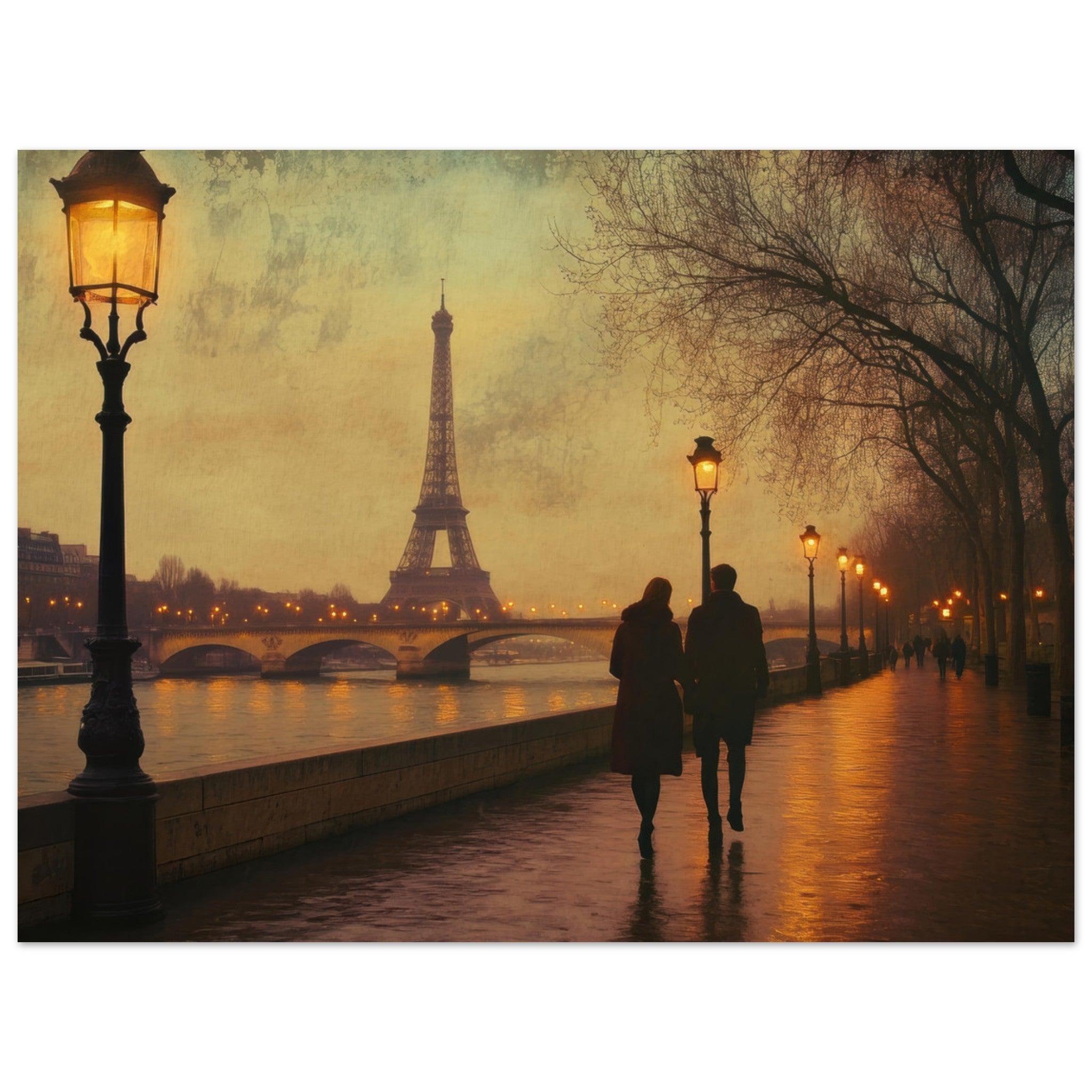 Fine Art Poster Landscape - Evening Stroll Along the Seine A romantic river 2 - Shop Ai Art WebShop - Digital Art online Store