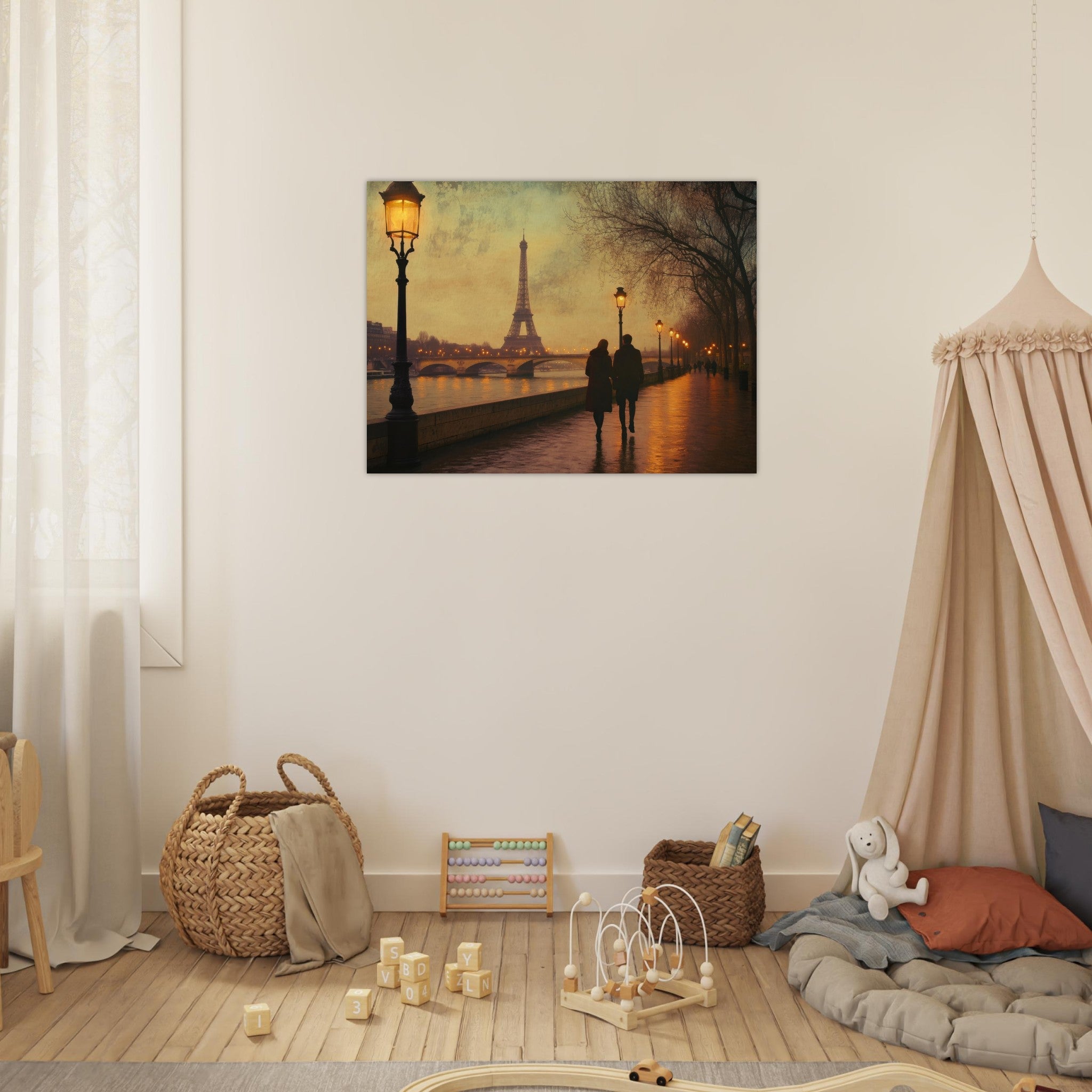 Fine Art Poster Landscape - Evening Stroll Along the Seine A romantic river 2 - Shop Ai Art WebShop - Digital Art online Store