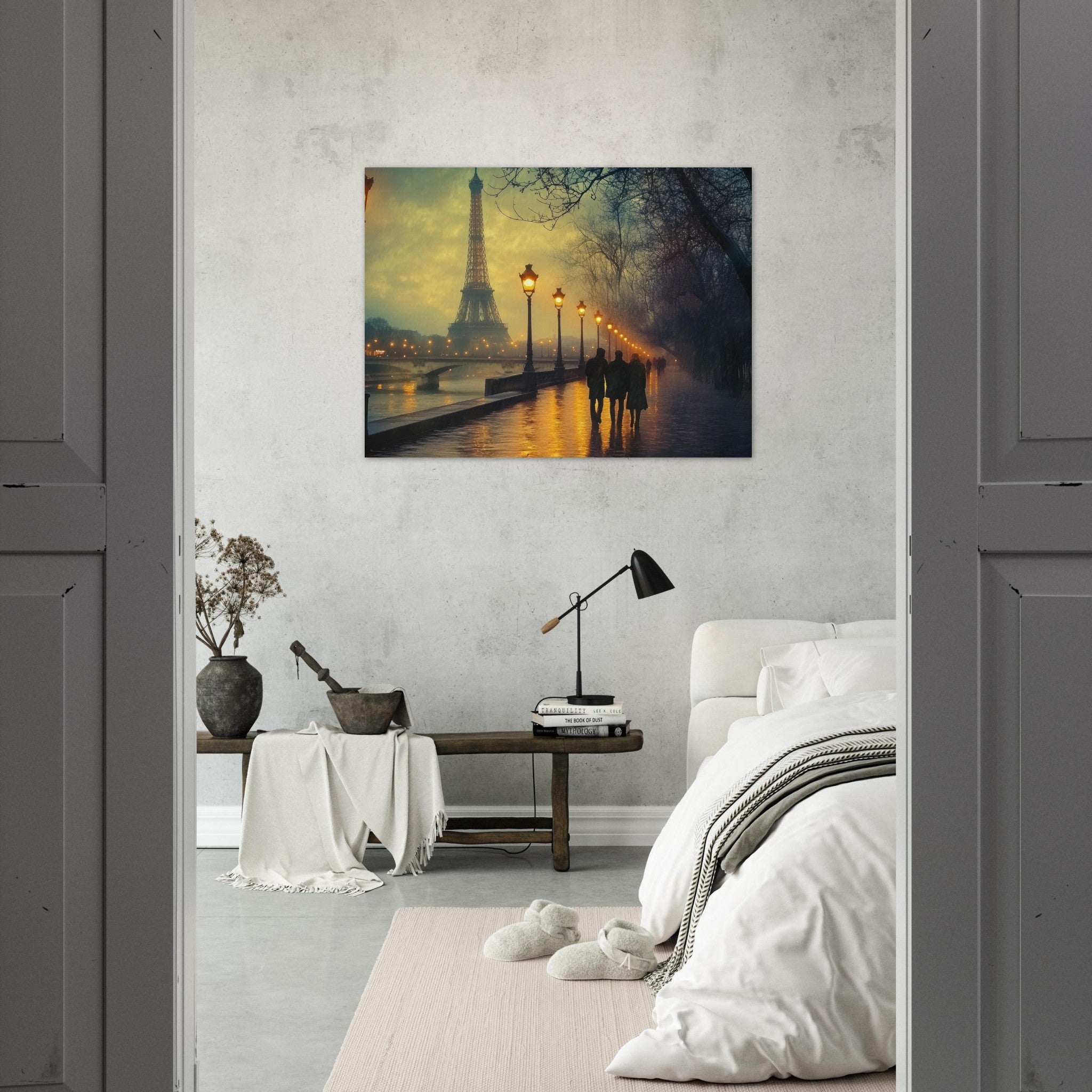 Fine Art Poster Landscape - Evening Stroll Along the Seine A romantic river - Shop Ai Art WebShop - Digital Art online Store
