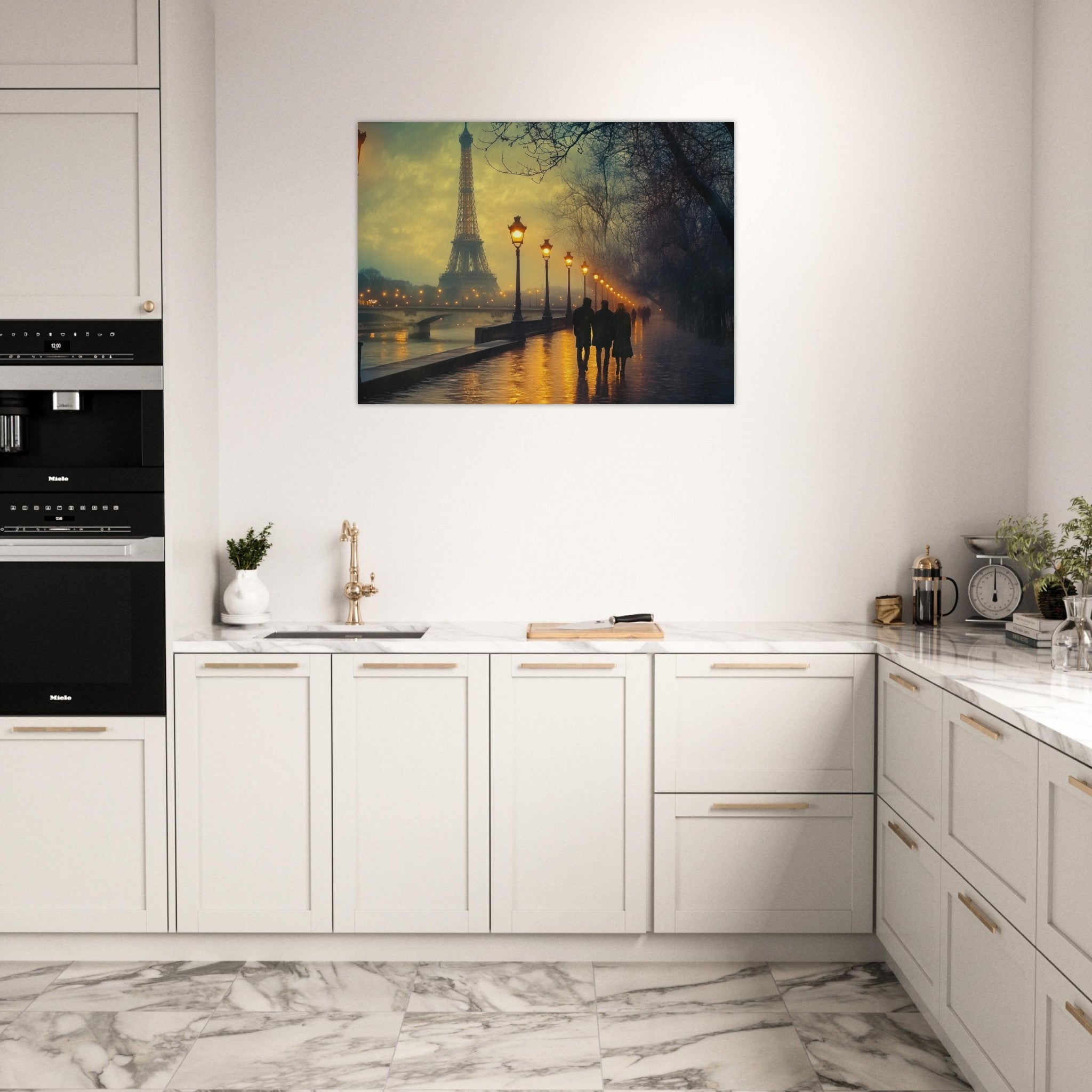 Fine Art Poster Landscape - Evening Stroll Along the Seine A romantic river - Shop Ai Art WebShop - Digital Art online Store