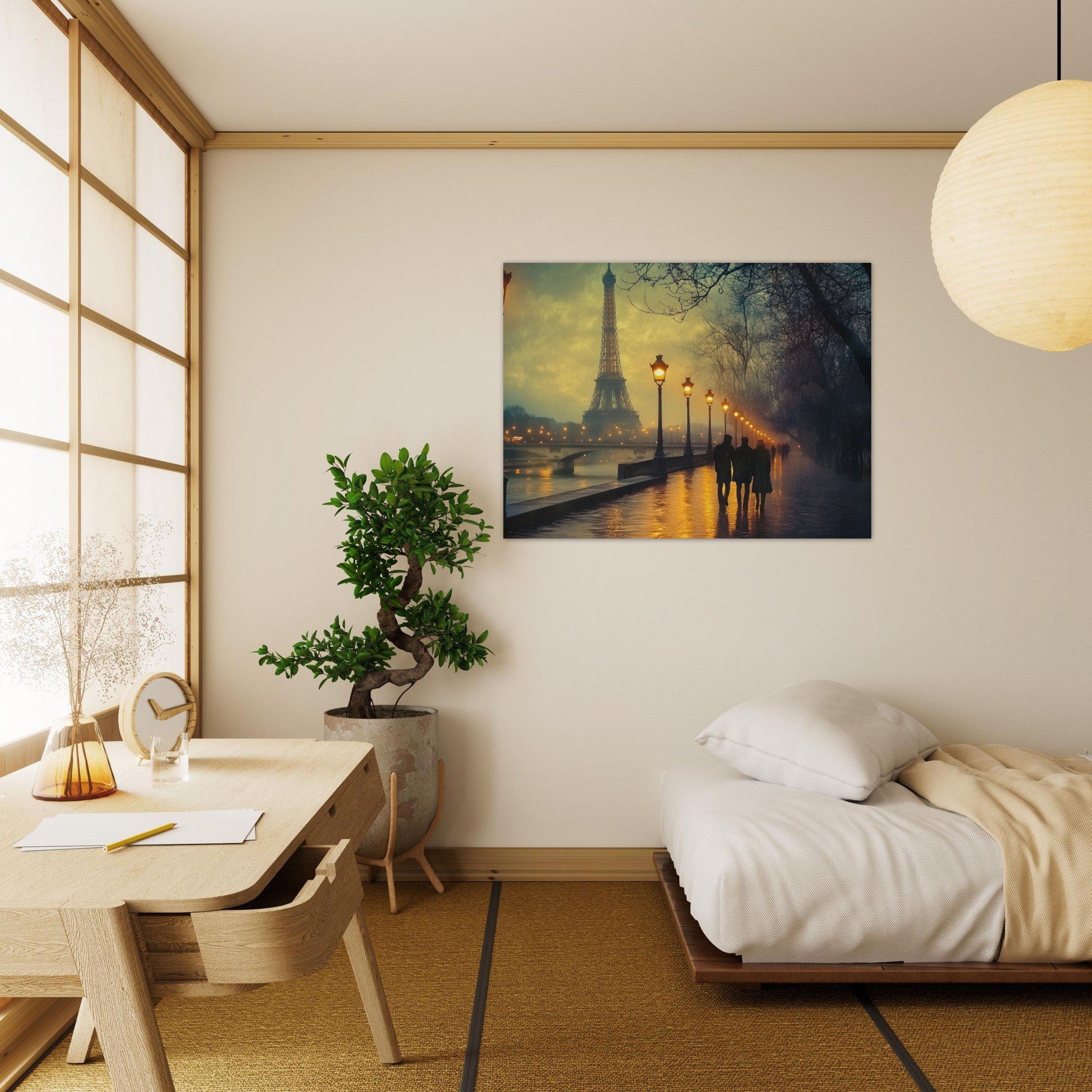 Fine Art Poster Landscape - Evening Stroll Along the Seine A romantic river - Shop Ai Art WebShop - Digital Art online Store