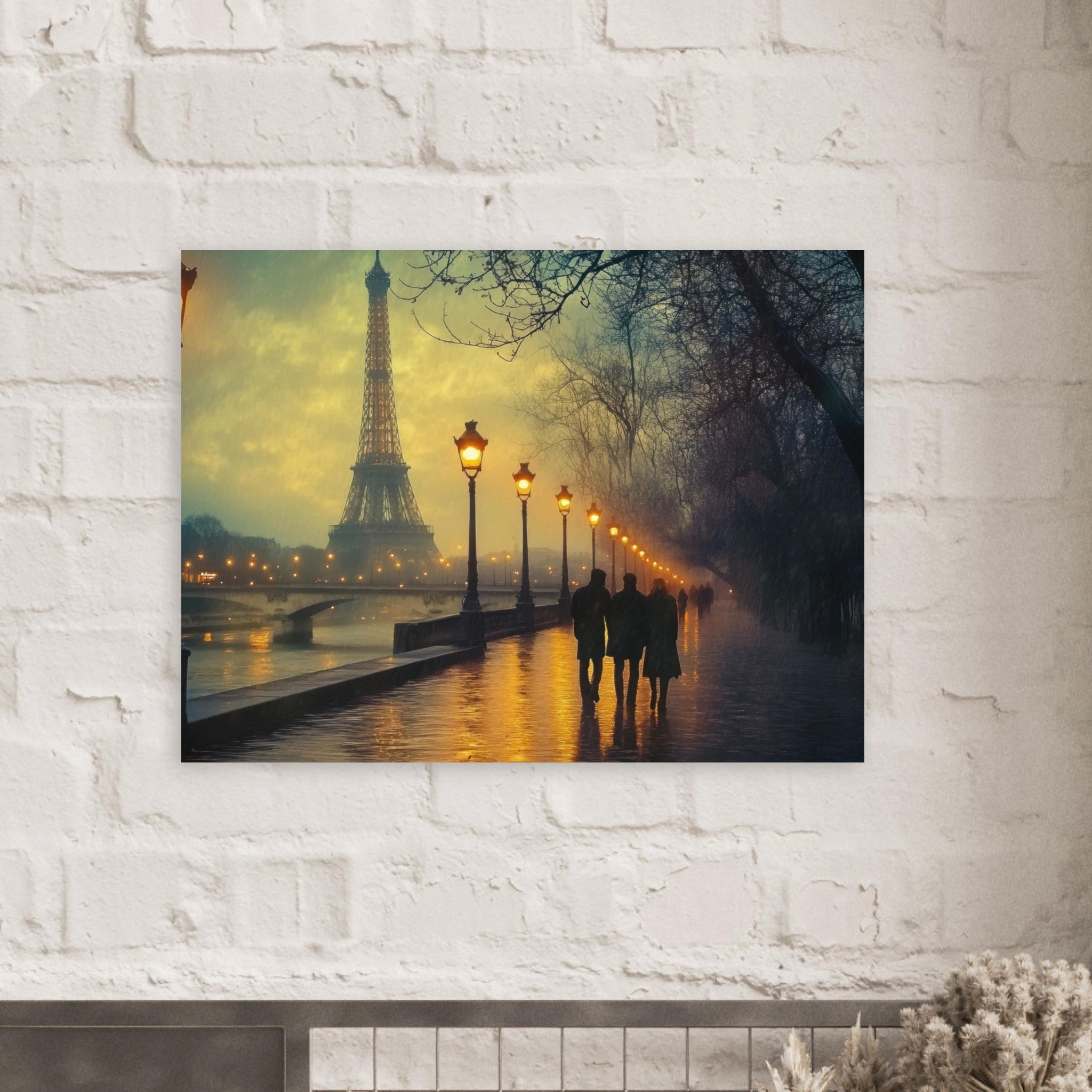 Fine Art Poster Landscape - Evening Stroll Along the Seine A romantic river - Shop Ai Art WebShop - Digital Art online Store