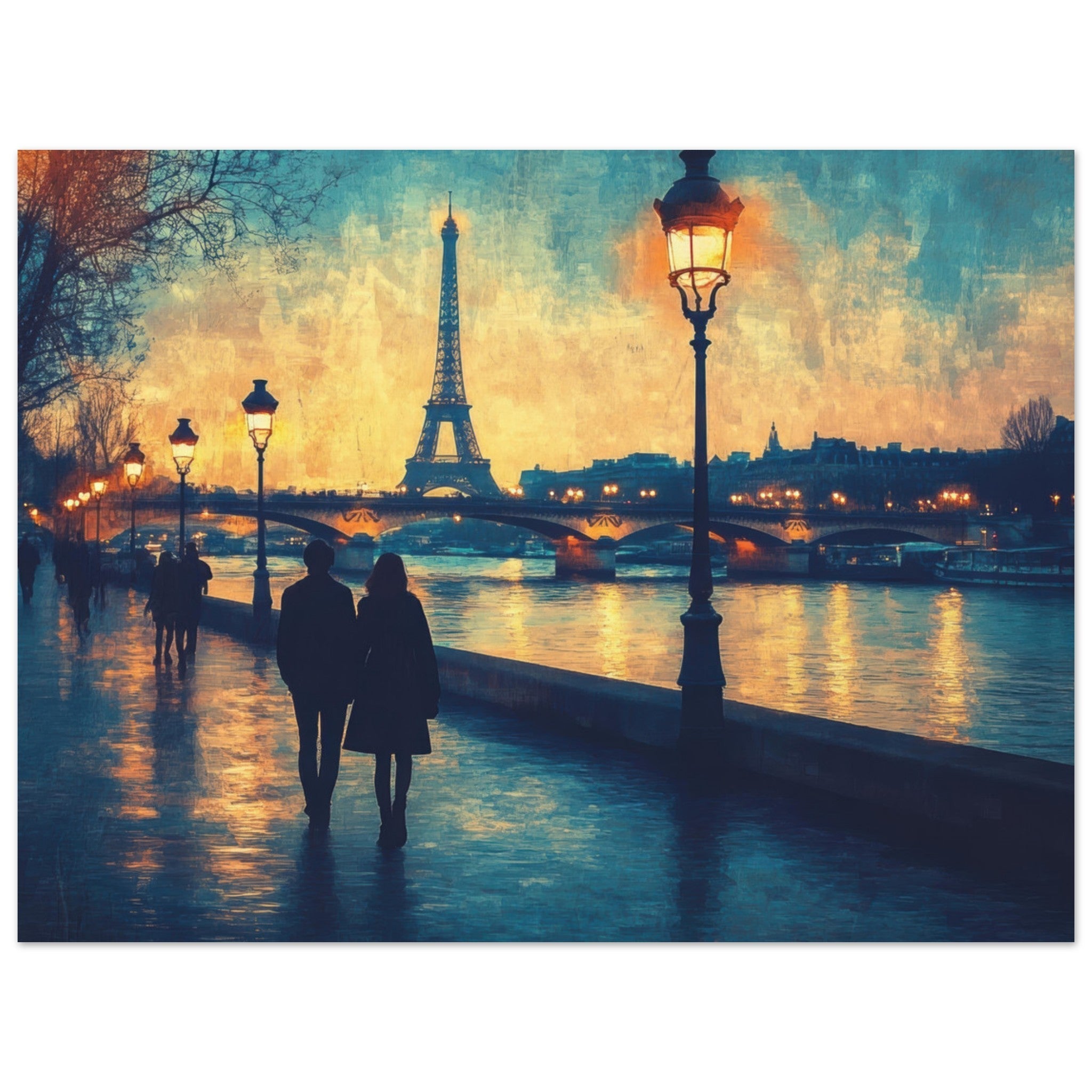 Fine Art Poster Landscape - Evening Stroll Along the Seine A romantic river 3 - Shop Ai Art WebShop - Digital Art online Store