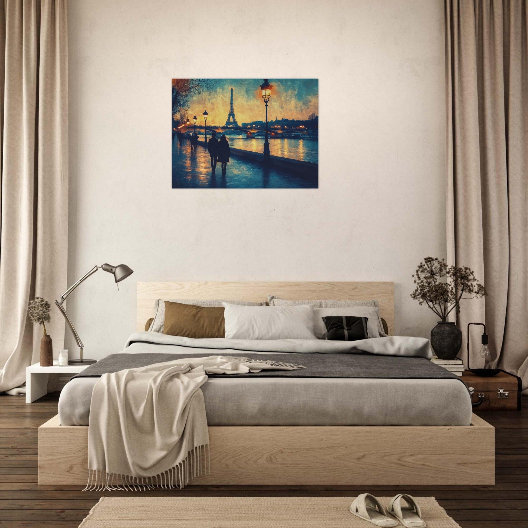 Fine Art Poster Landscape - Evening Stroll Along the Seine A romantic river 3 - Shop Ai Art WebShop - Digital Art online Store