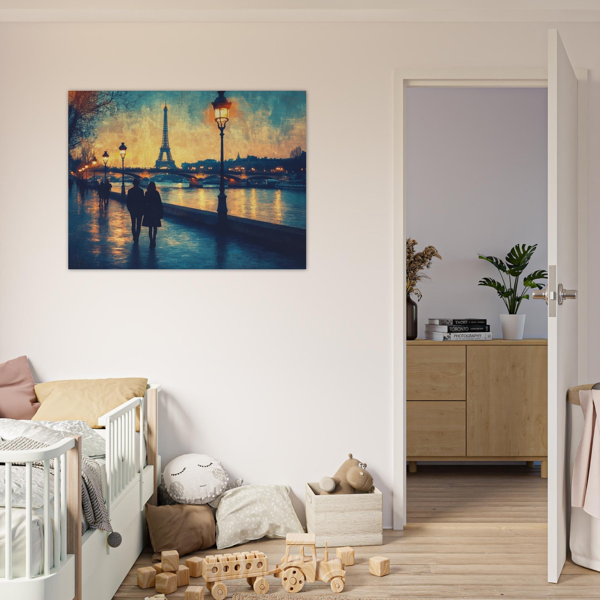 Fine Art Poster Landscape - Evening Stroll Along the Seine A romantic river 3 - Shop Ai Art WebShop - Digital Art online Store