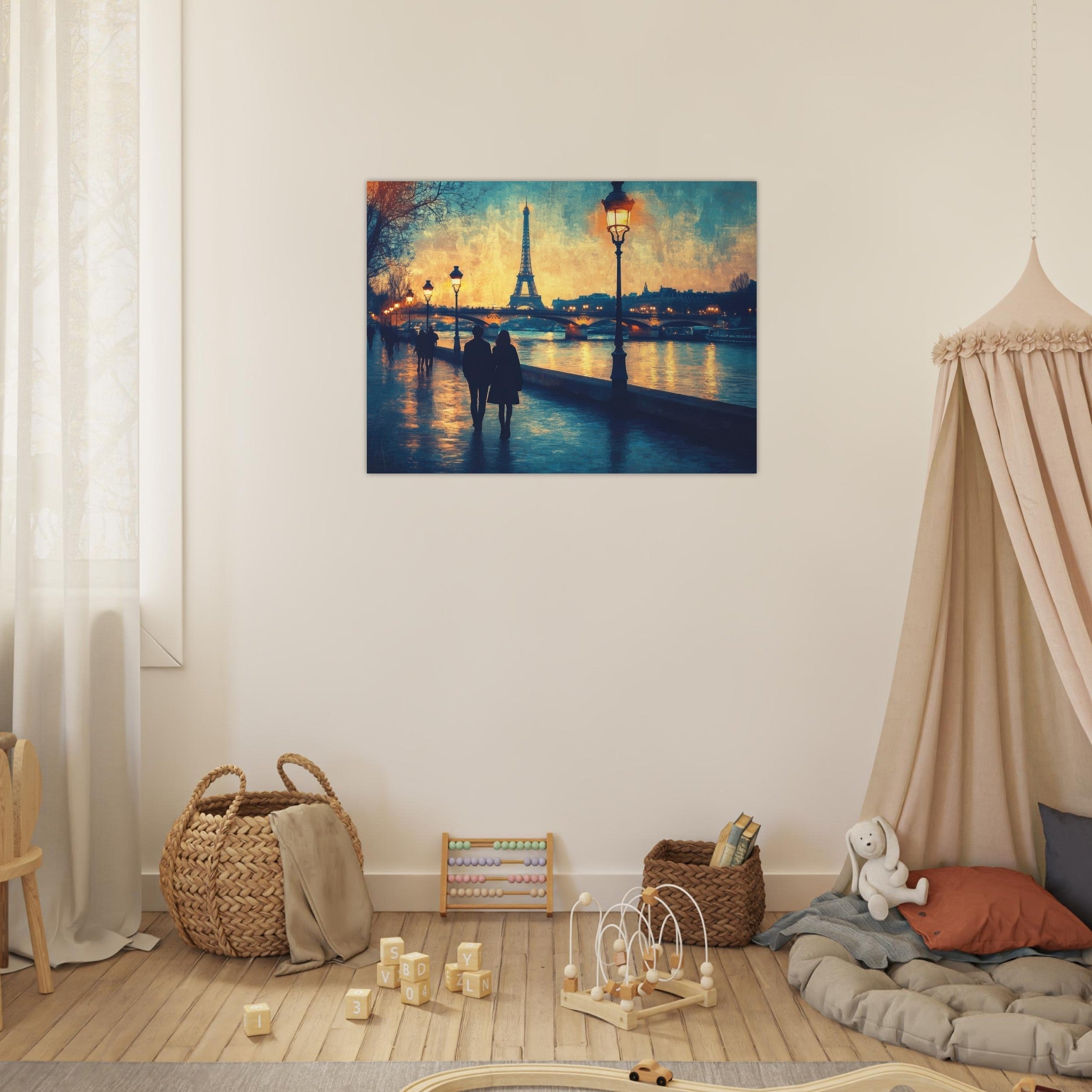 Fine Art Poster Landscape - Evening Stroll Along the Seine A romantic river 3 - Shop Ai Art WebShop - Digital Art online Store