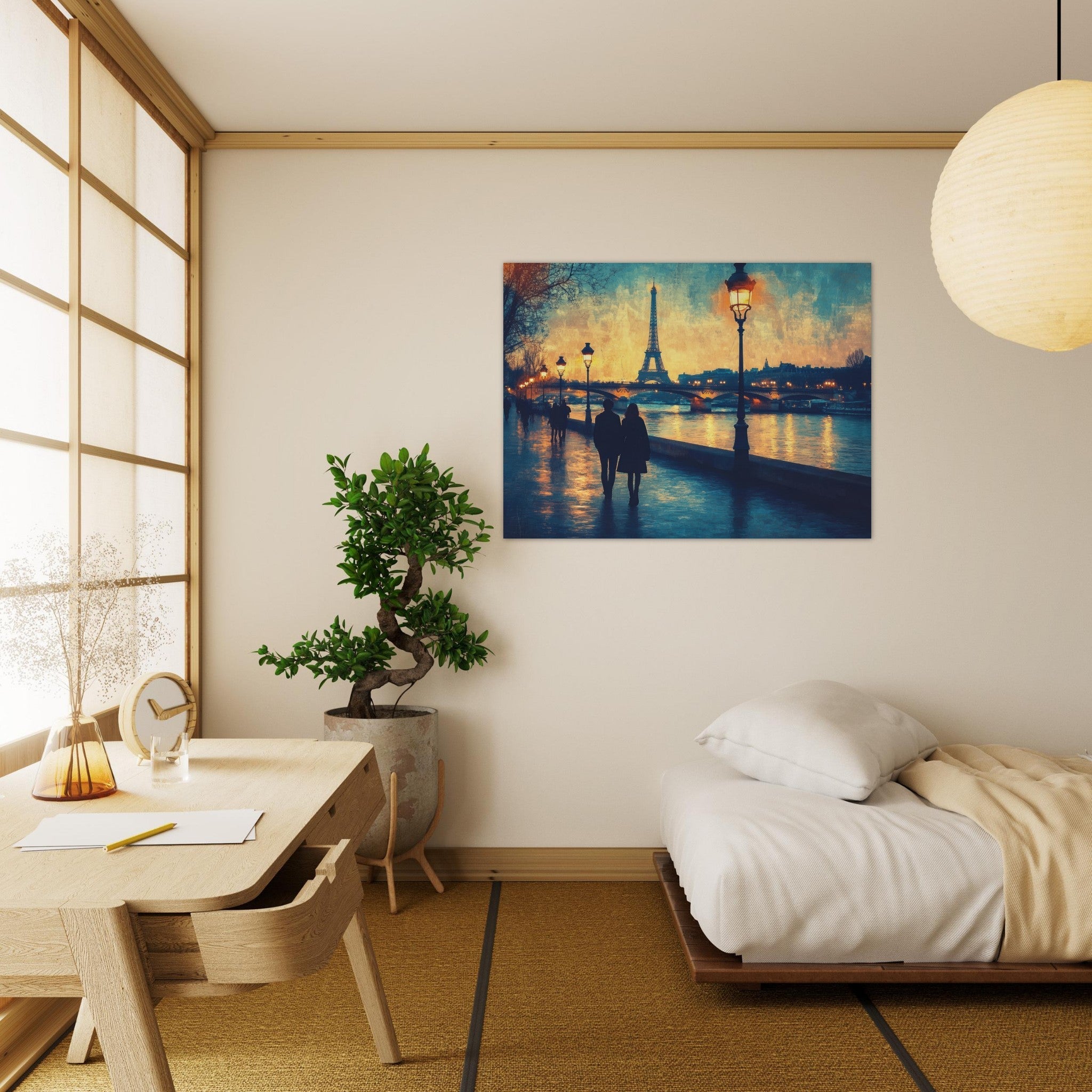 Fine Art Poster Landscape - Evening Stroll Along the Seine A romantic river 3 - Shop Ai Art WebShop - Digital Art online Store