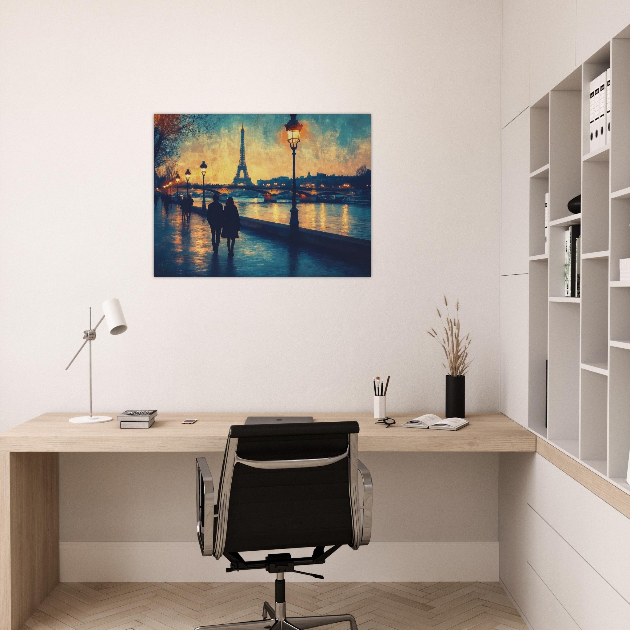 Fine Art Poster Landscape - Evening Stroll Along the Seine A romantic river 3 - Shop Ai Art WebShop - Digital Art online Store
