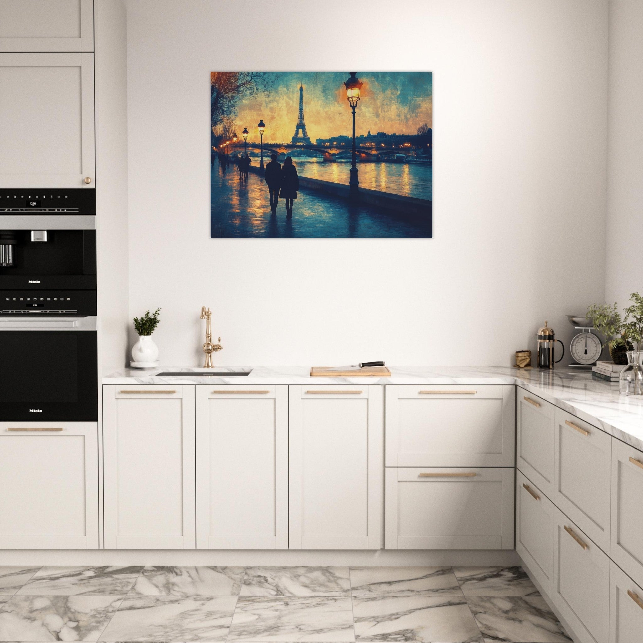 Fine Art Poster Landscape - Evening Stroll Along the Seine A romantic river 3 - Shop Ai Art WebShop - Digital Art online Store
