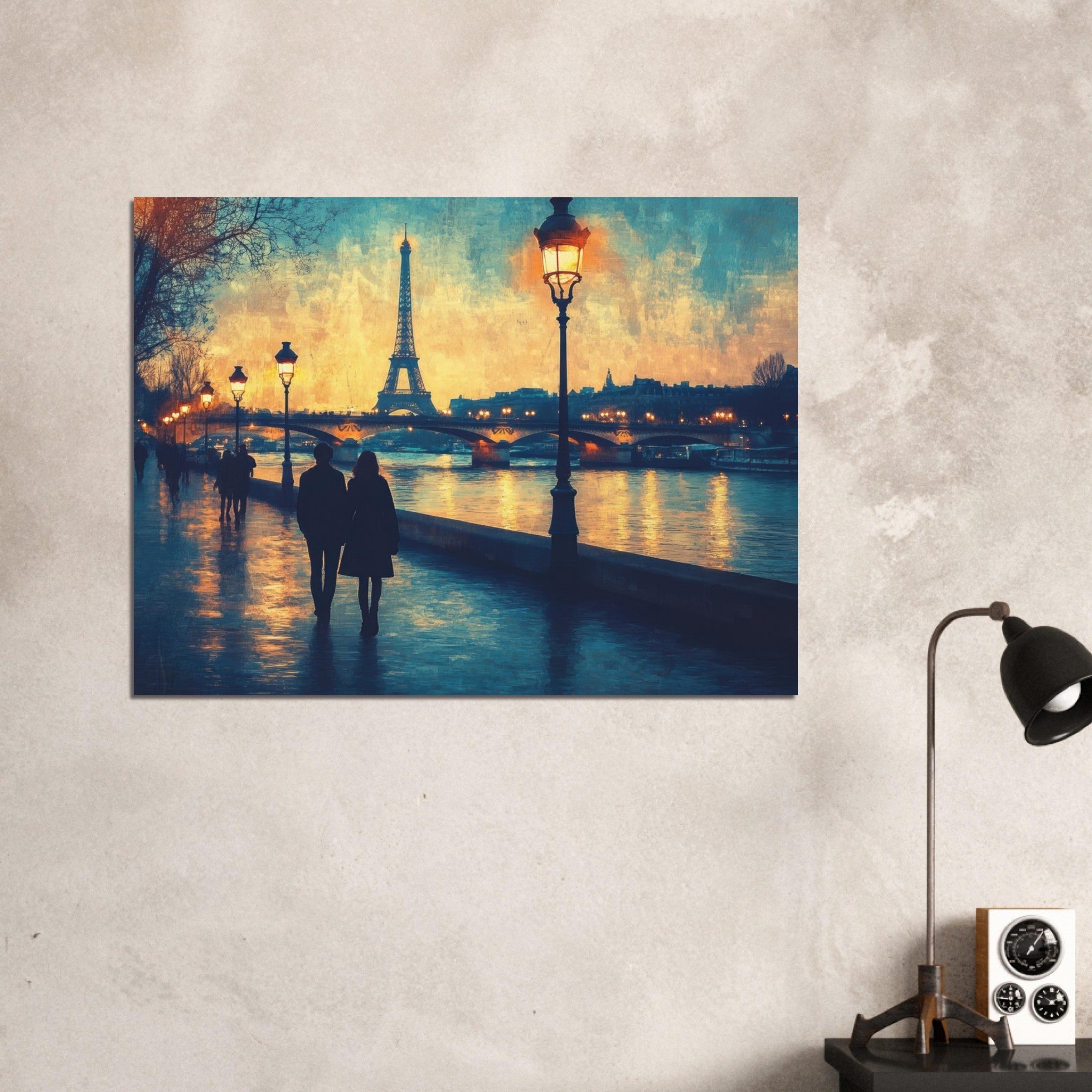 Fine Art Poster Landscape - Evening Stroll Along the Seine A romantic river 3 - Shop Ai Art WebShop - Digital Art online Store